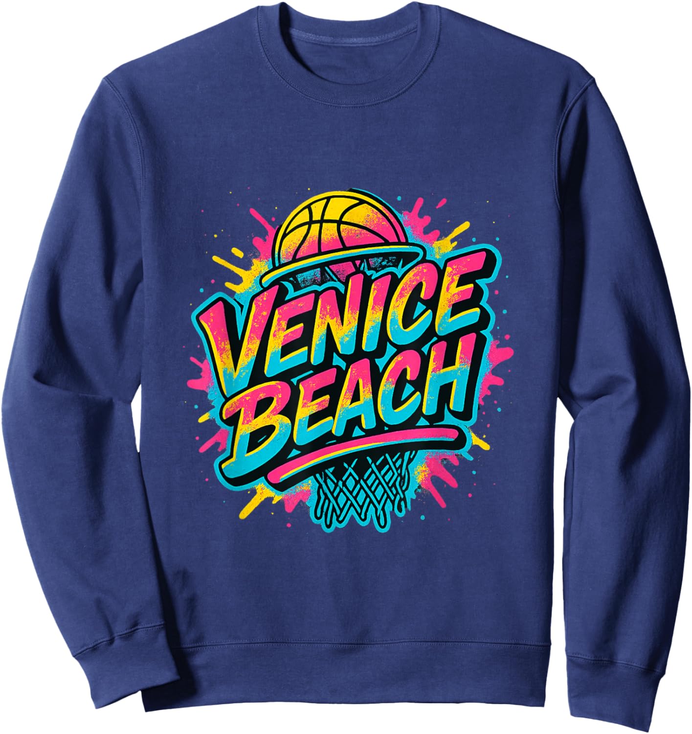 Venice Beach Streetball 90s Style Graffiti Basketball Graphi Sweatshirt - Sweatshirt | Navy