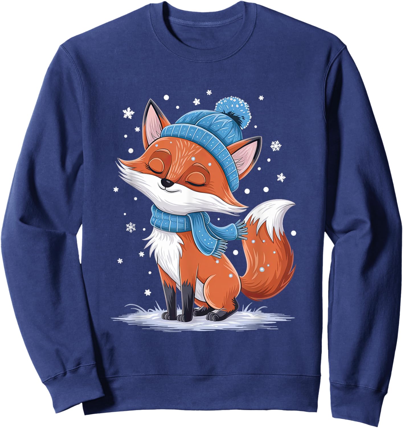 Cozy Winter Fox in Snowy Scarf and Hat Sweatshirt - Sweatshirt | Navy