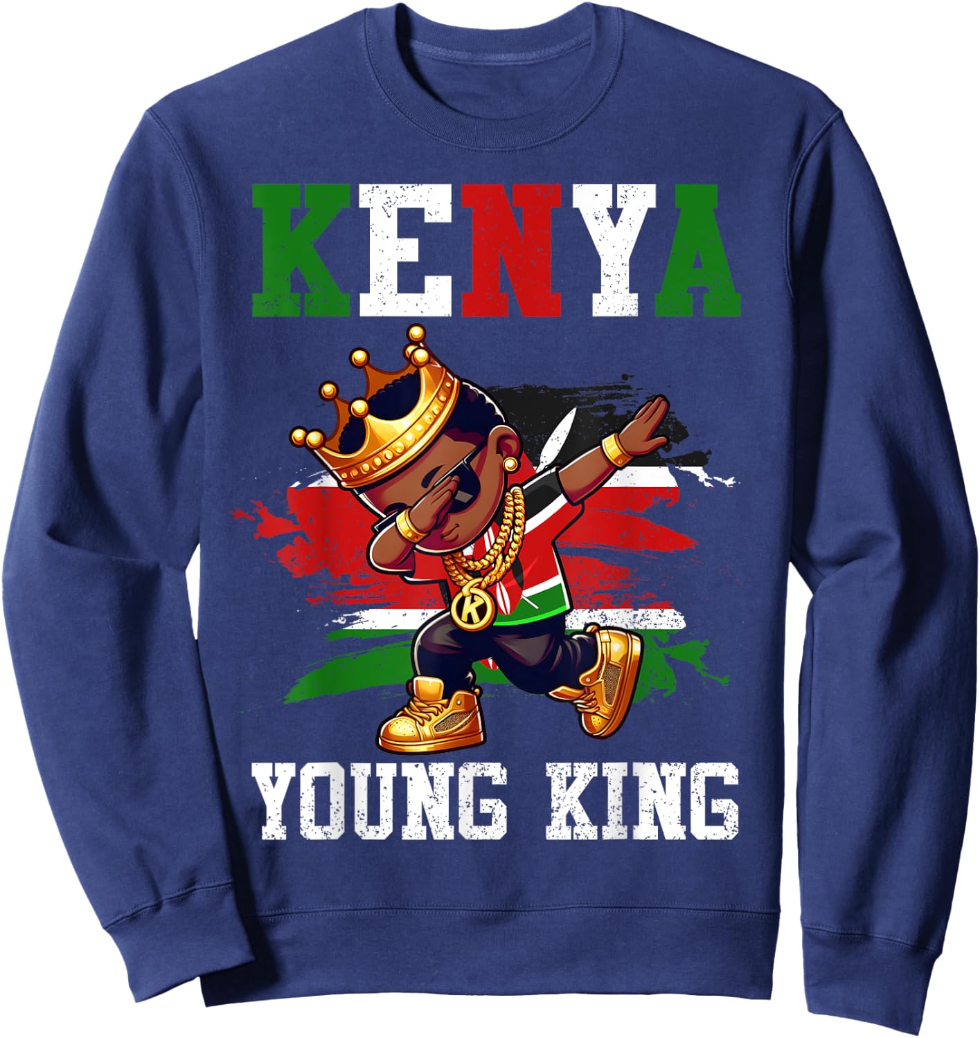 Kenya Young King Kenyan Boy African Proud Kenyan Flag Sweatshirt - Sweatshirt | Navy