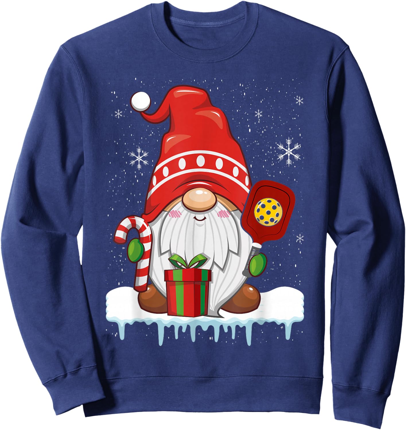 Christmas Gnome With Candy Cane & Pickleball Sweatshirt - Sweatshirt | Navy