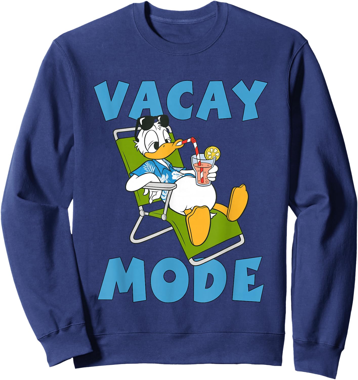 Disney Mickey and Friends Donald Vacay Mode Big Chest Logo Sweatshirt - Sweatshirt | Navy