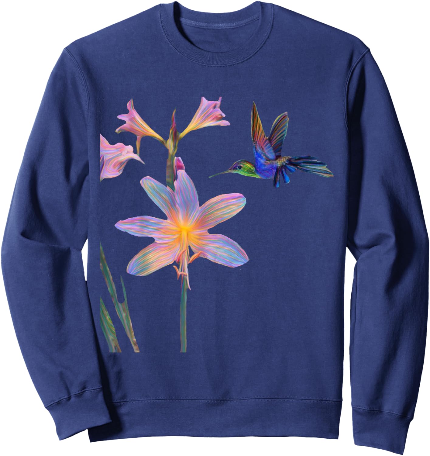 Blue Hummingbird with Flower Sweatshirt - Sweatshirt | Navy