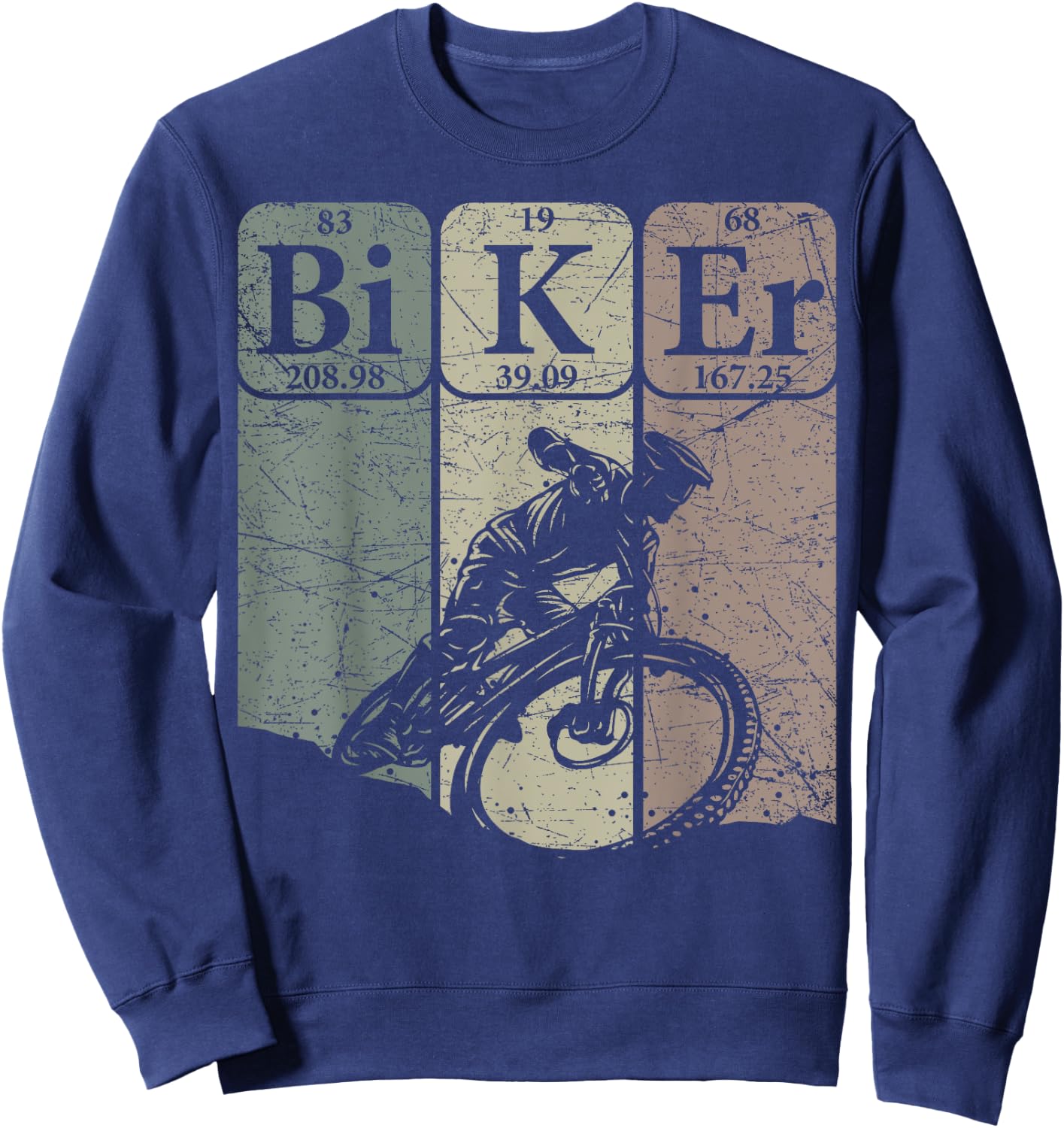Mountain Biker Periodic Table Elements MTB Bike Nerd Vintage Sweatshirt - Sweatshirt | Navy