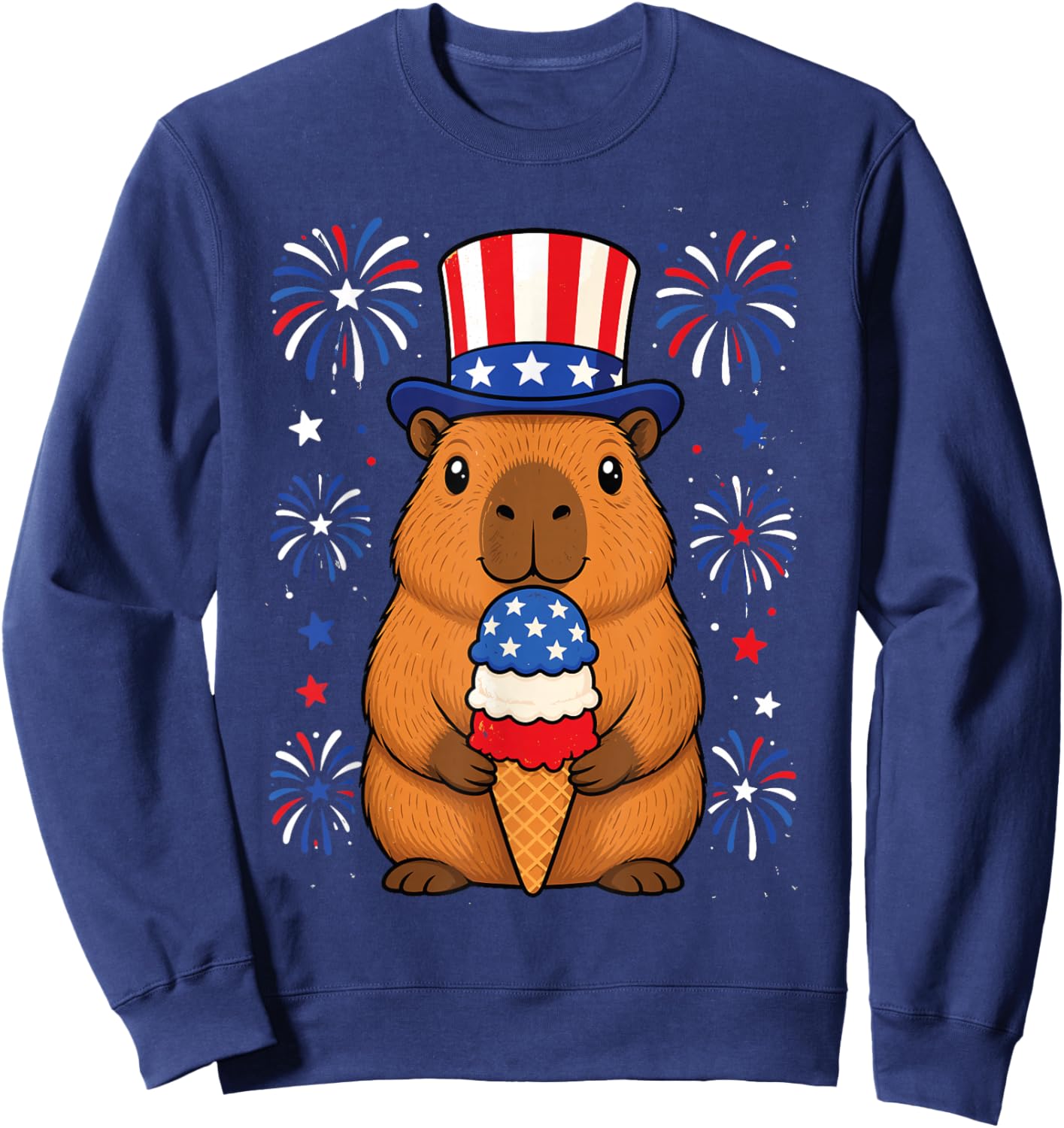 4th of July USA Capybara Independence Day Funny Patriotic Sweatshirt - Sweatshirt | Navy