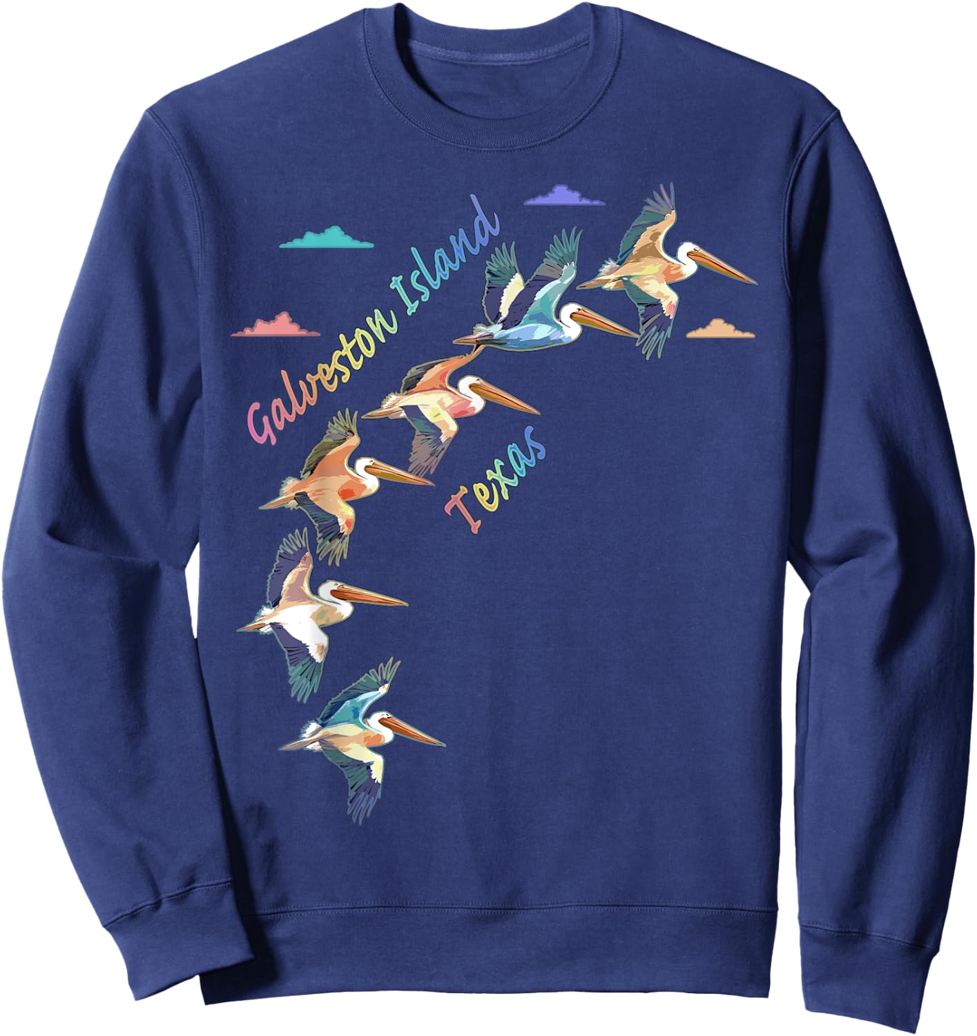Galveston Island Texas Colorful Tie-Dye Pelican Art Sweatshirt - Sweatshirt | Navy