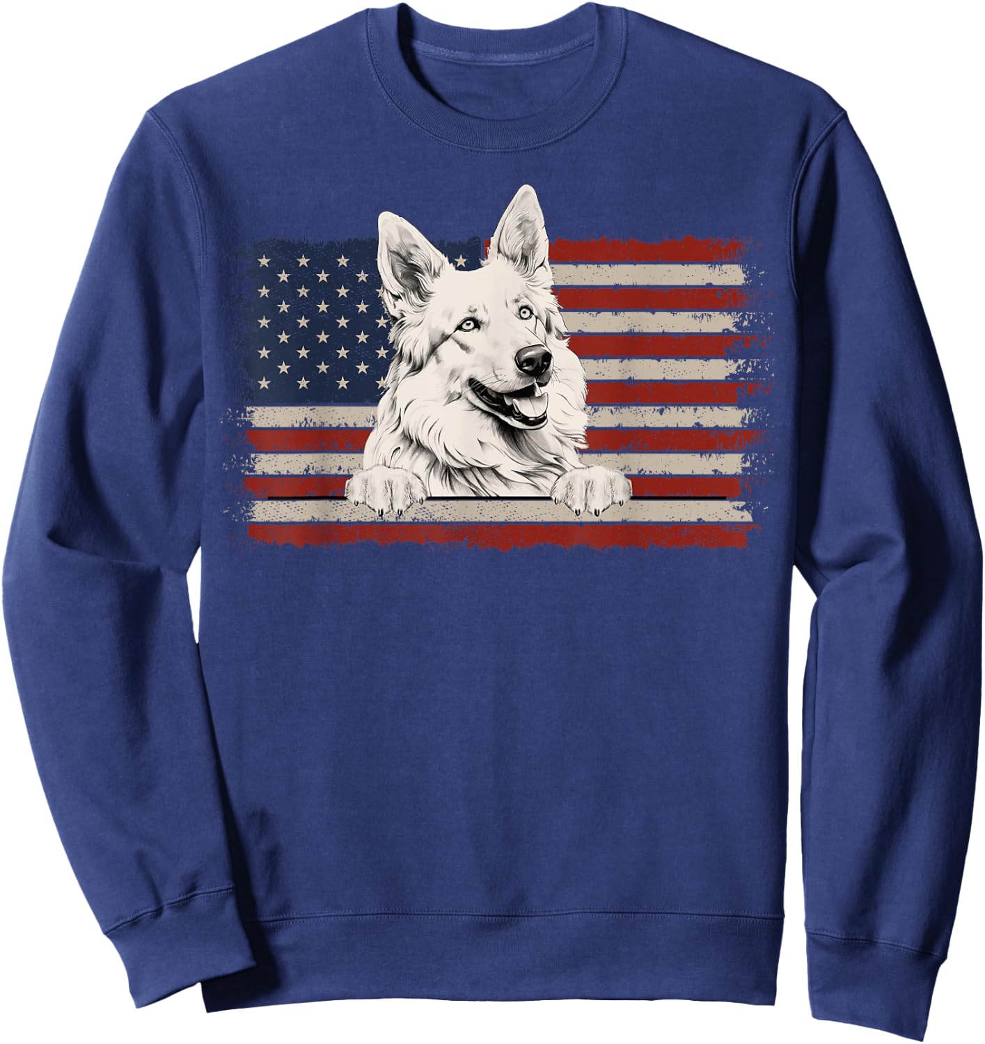 Patriotic White Swiss Shepherd American Flag USA 4th of July Sweatshirt - Sweatshirt | Navy