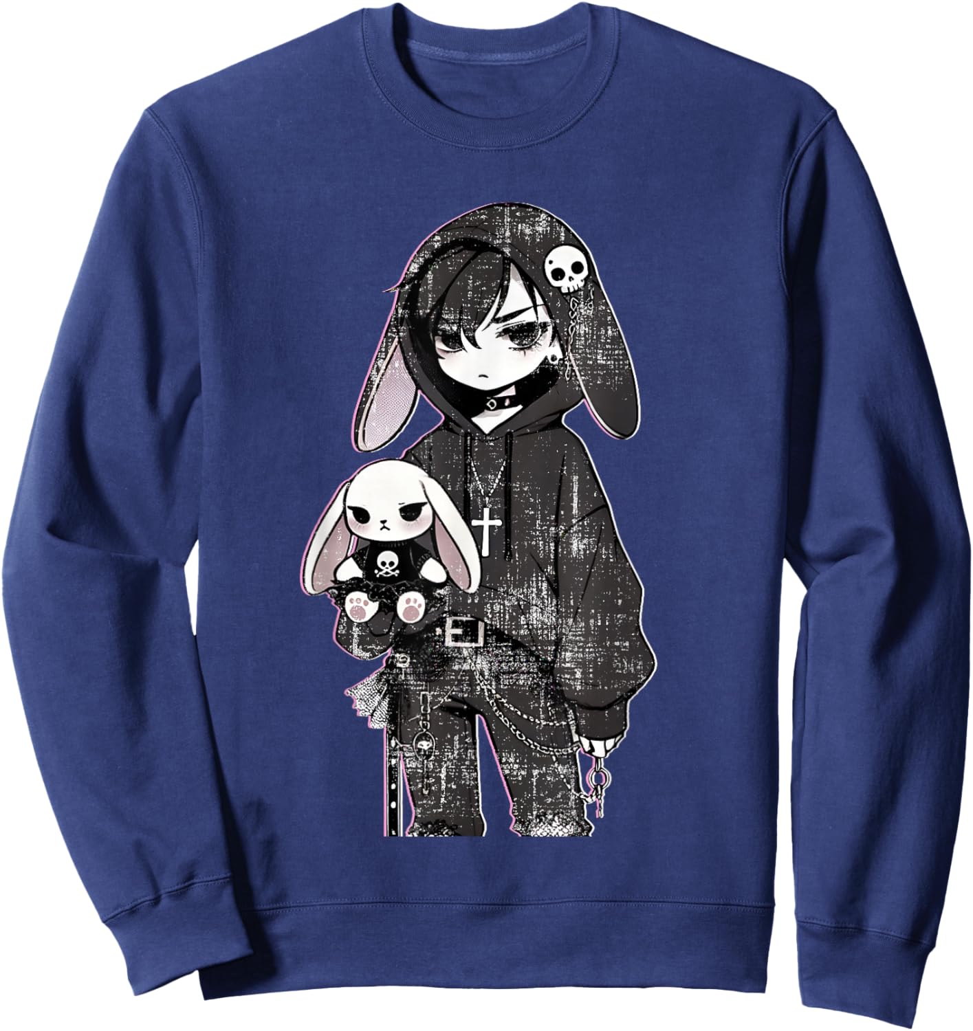 Grunge Bunny Anime Gothic Girl Aesthetic E-Girl Vibes Style Sweatshirt - Sweatshirt | Navy