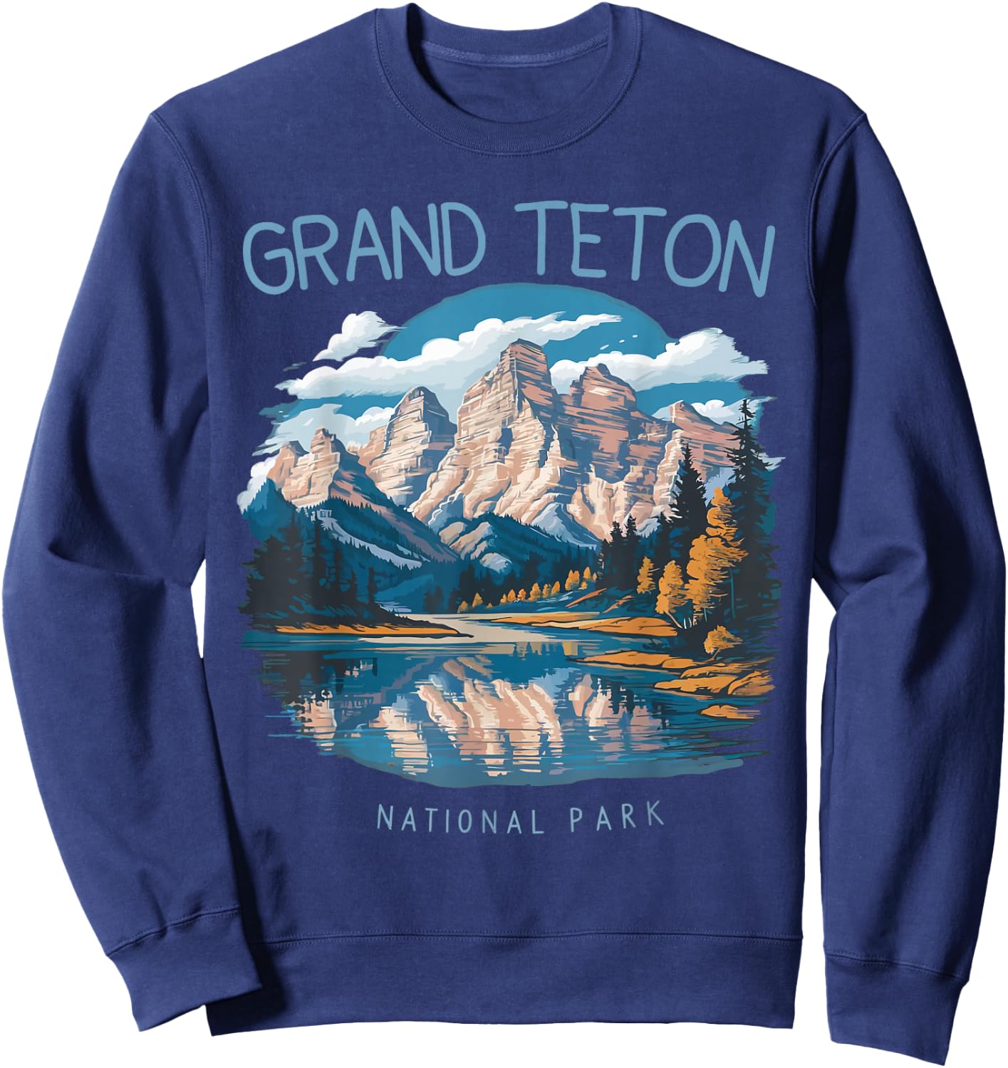 Retro Grand Teton Jenny Lake National Park Vintage Men Women Sweatshirt - Sweatshirt | Navy