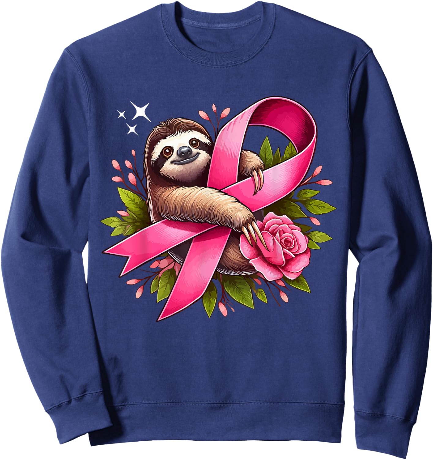 Sloth Holding Breast Cancer Awareness Ribbon Proud Costume Sweatshirt - Sweatshirt | Navy