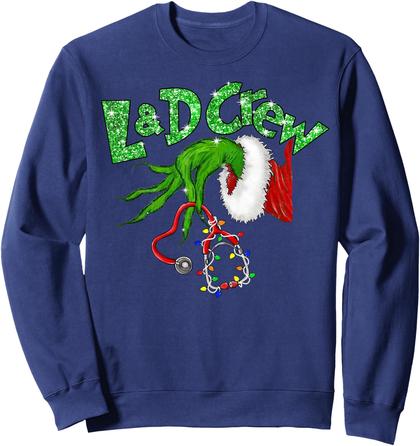L & D Crew Nurse Merry Christmas Stethoscope Xmas Pajamas Sweatshirt - Sweatshirt | Navy