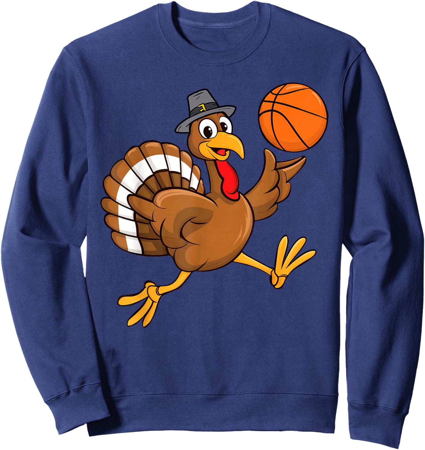 Turkey With Basketball Thankful Thanksgiving Basketball Sweatshirt - Sweatshirt | Navy