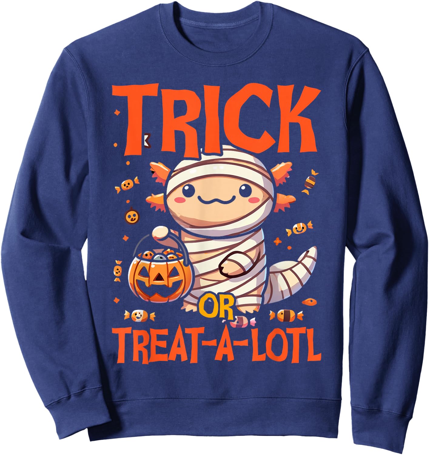 Trick or Treat A Lotl Axolotl Halloween Costume Toddler Kids Sweatshirt - Sweatshirt | Navy