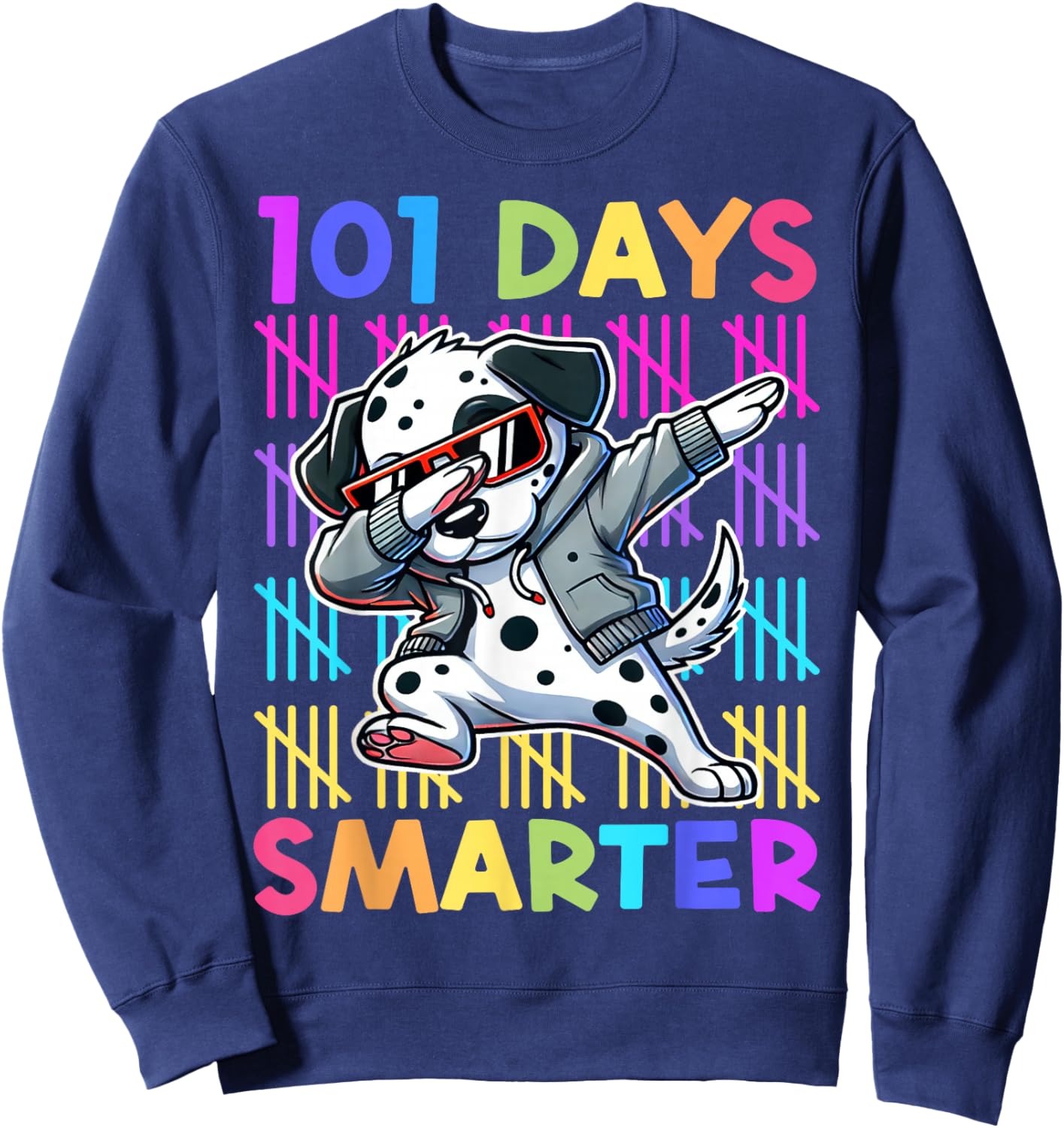 101 Days of School Dabbing Dog Cute 100 Days Smarter Student Sweatshirt - Sweatshirt | Navy