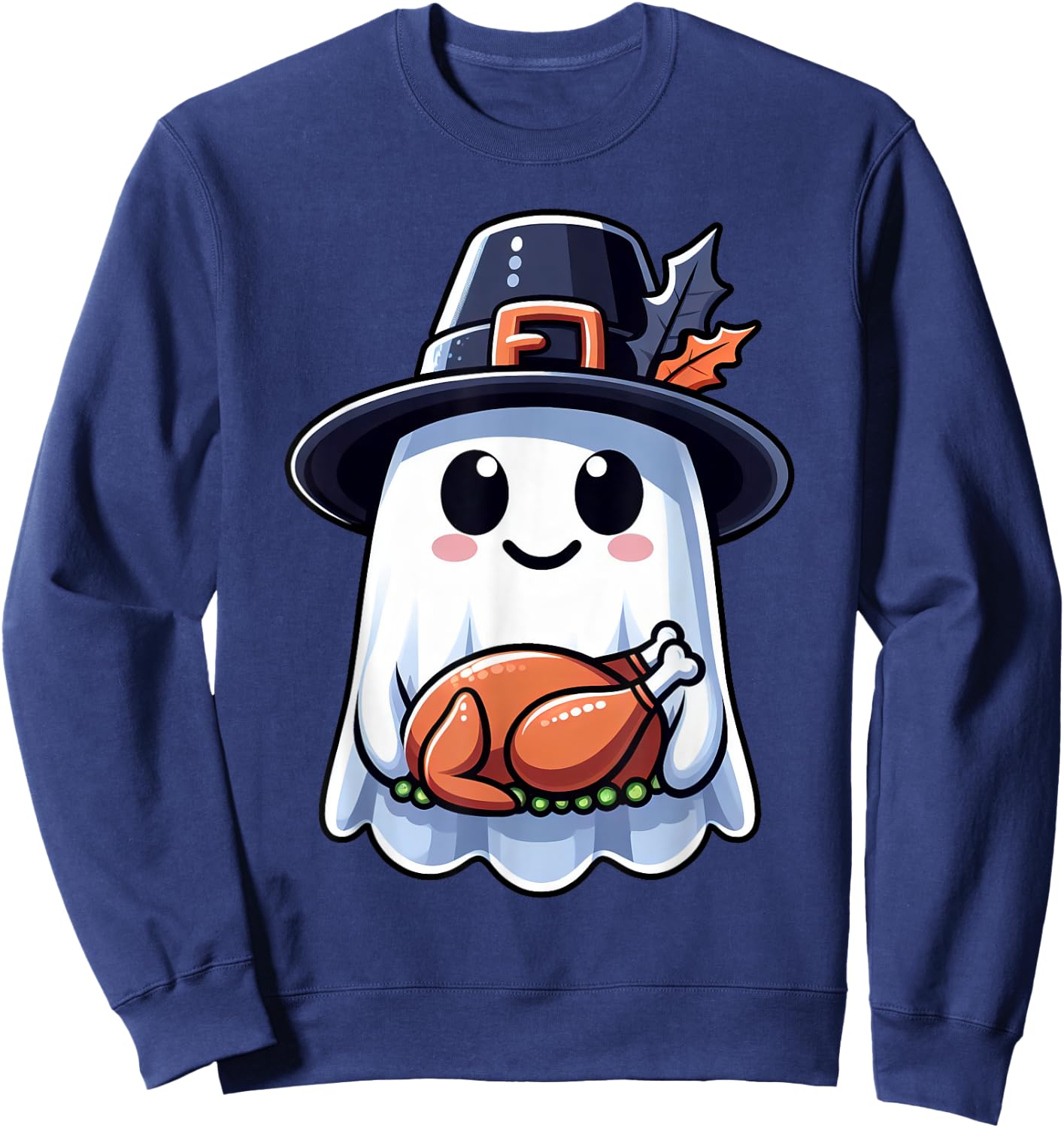 Thanksgiving Ghost Turkey Pocket Cute My Boo Halloween Sweatshirt - Sweatshirt | Navy