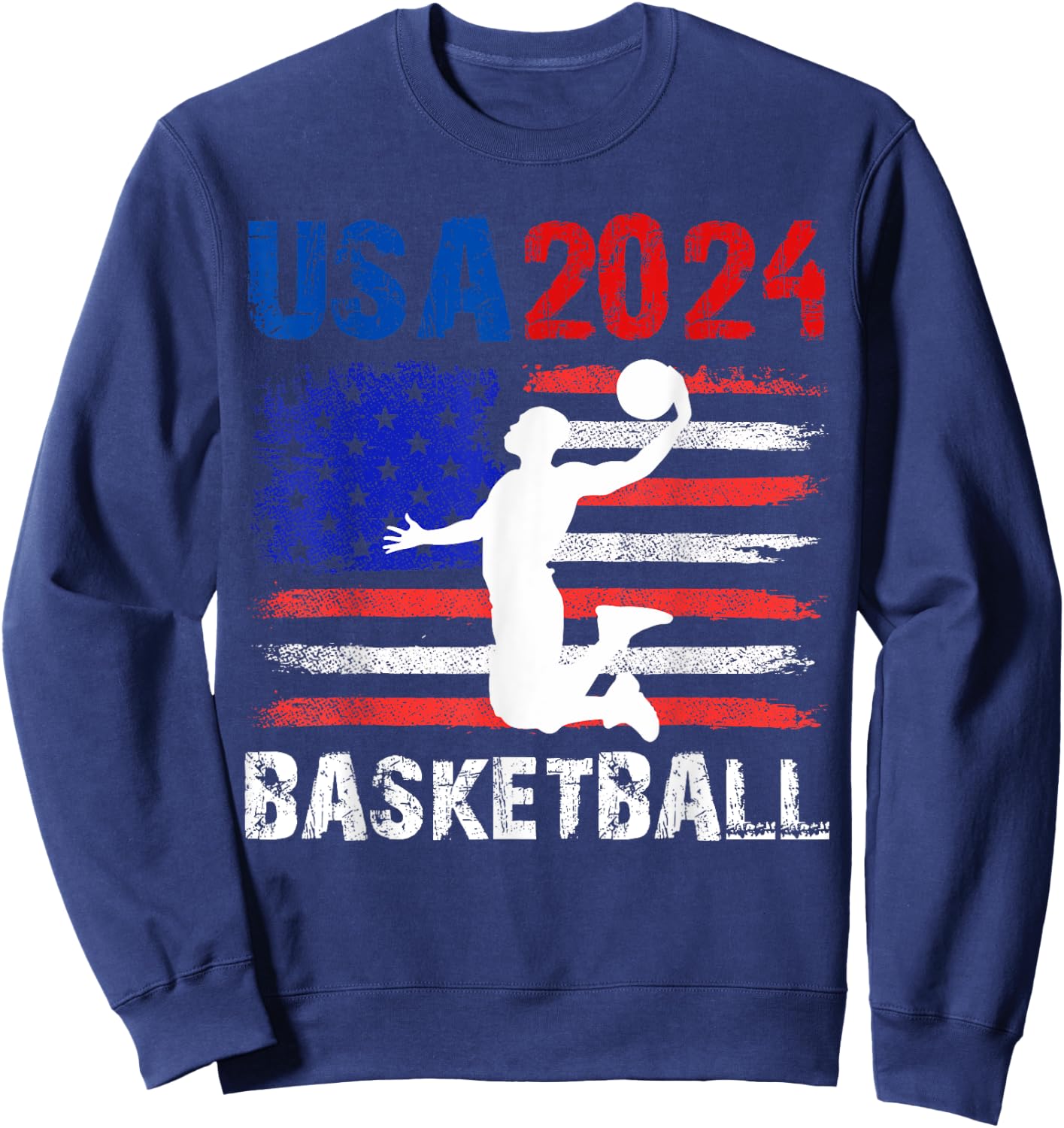 Basketball 2024 USA American Flag Design 4th Of July Sweatshirt - Sweatshirt | Navy