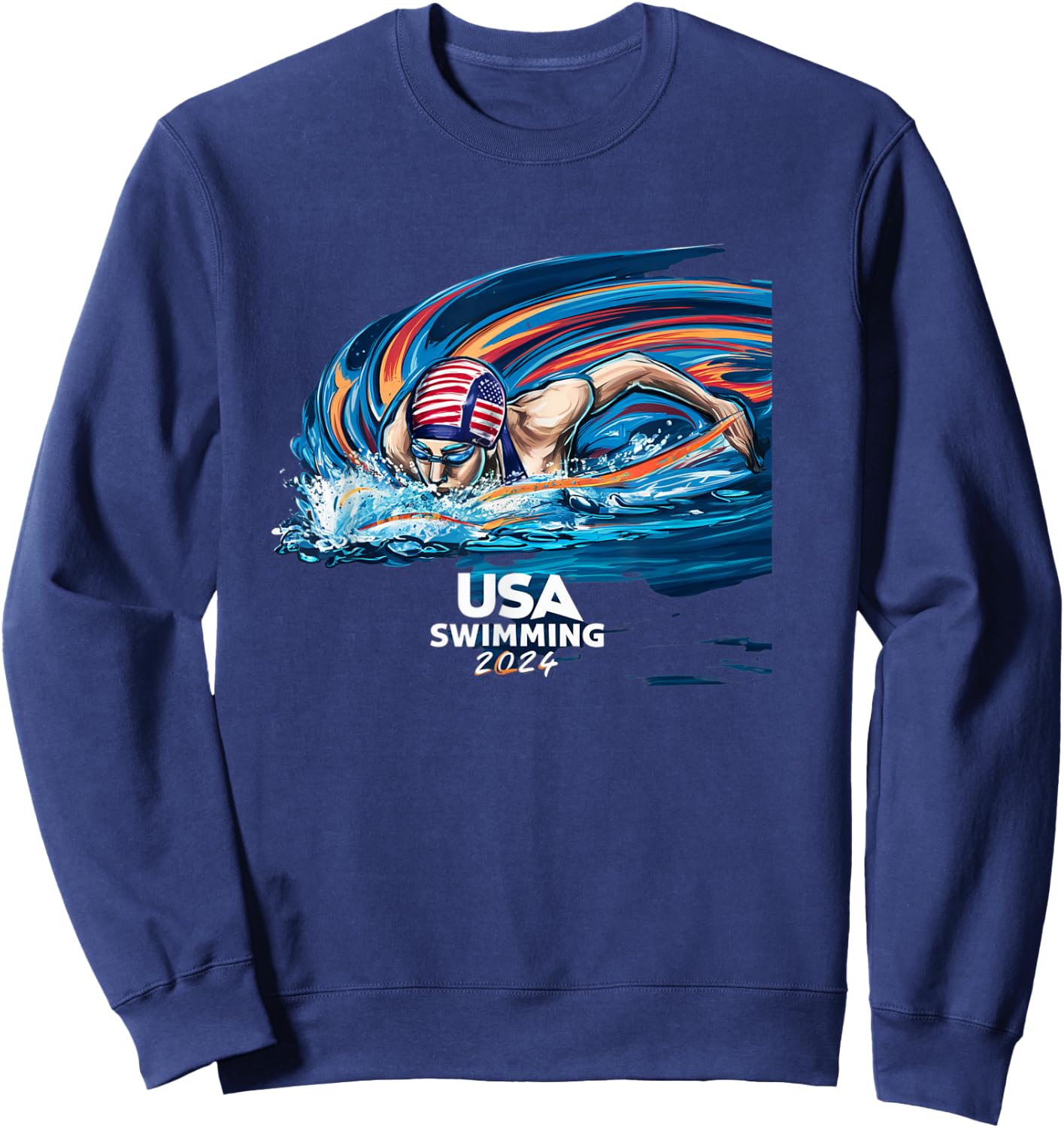 USA Swimming 2024 Riding The Waves Swimming Fans Sweatshirt - Sweatshirt | Navy
