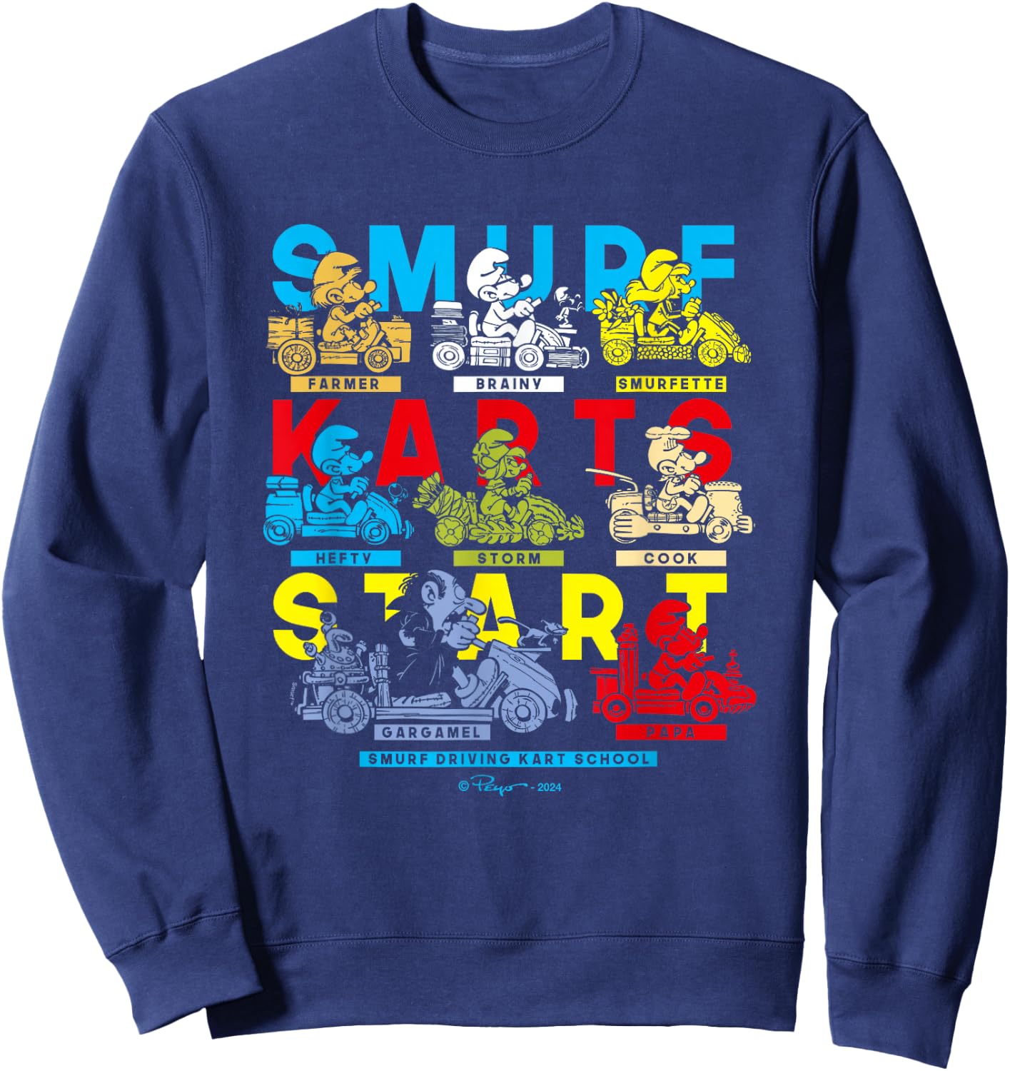 The Smurfs Smurf Karts Start Driving School Logo Vintage Sweatshirt - Sweatshirt | Navy