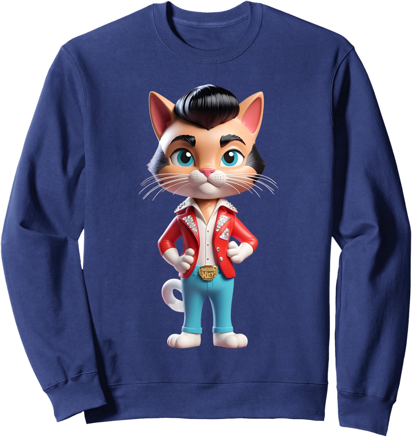Funny Rockabilly Cat Rock n Roll Music Retro Vintage 50s 60s Women Kids Sweatshirt - Sweatshirt | Navy