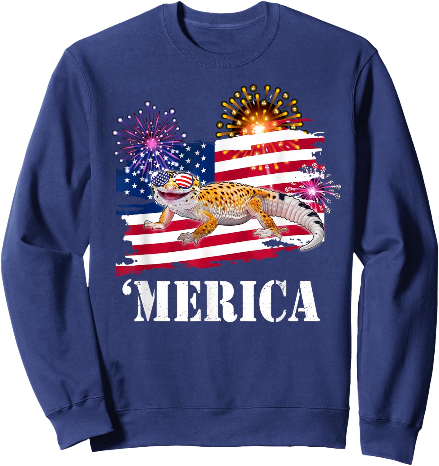 Reptile Happy USA Flag 4th 'Merica Leopard Gecko Lover Kids Men Sweatshirt - Sweatshirt | Navy