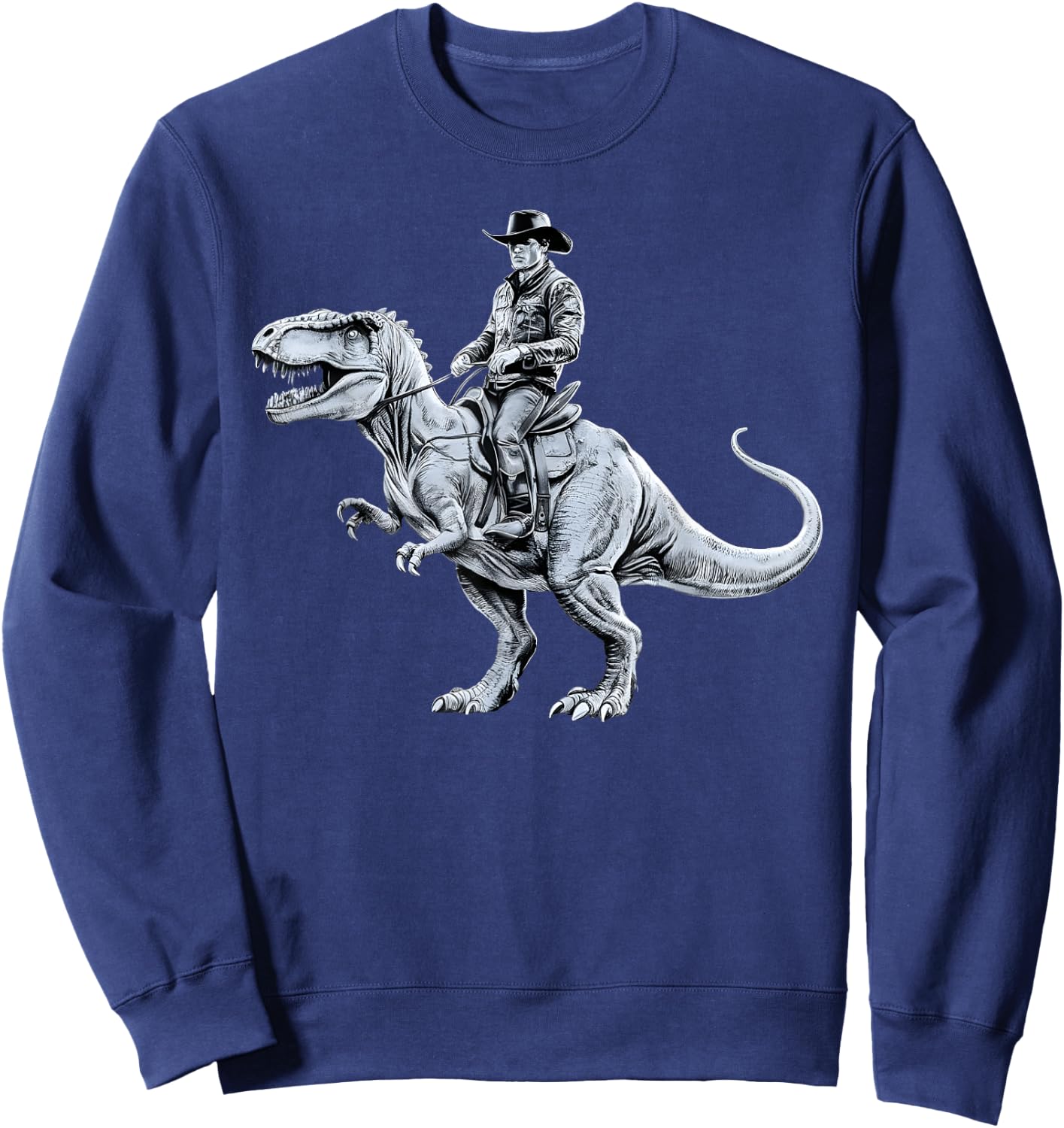 Dinosaur Funny Cowboy Cowgirl Western Country Graphic art Sweatshirt - Sweatshirt | Navy