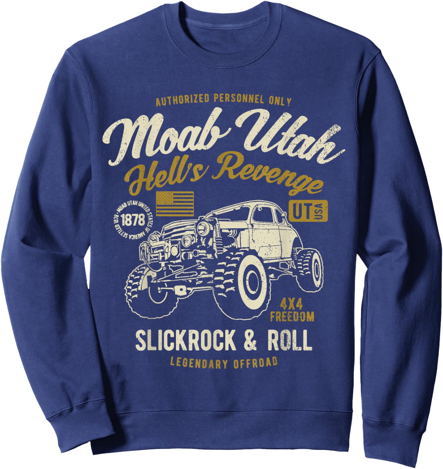 Moab Utah Hells Revenge 4x4 Vintage Distressed Style Design Sweatshirt - Sweatshirt | Navy