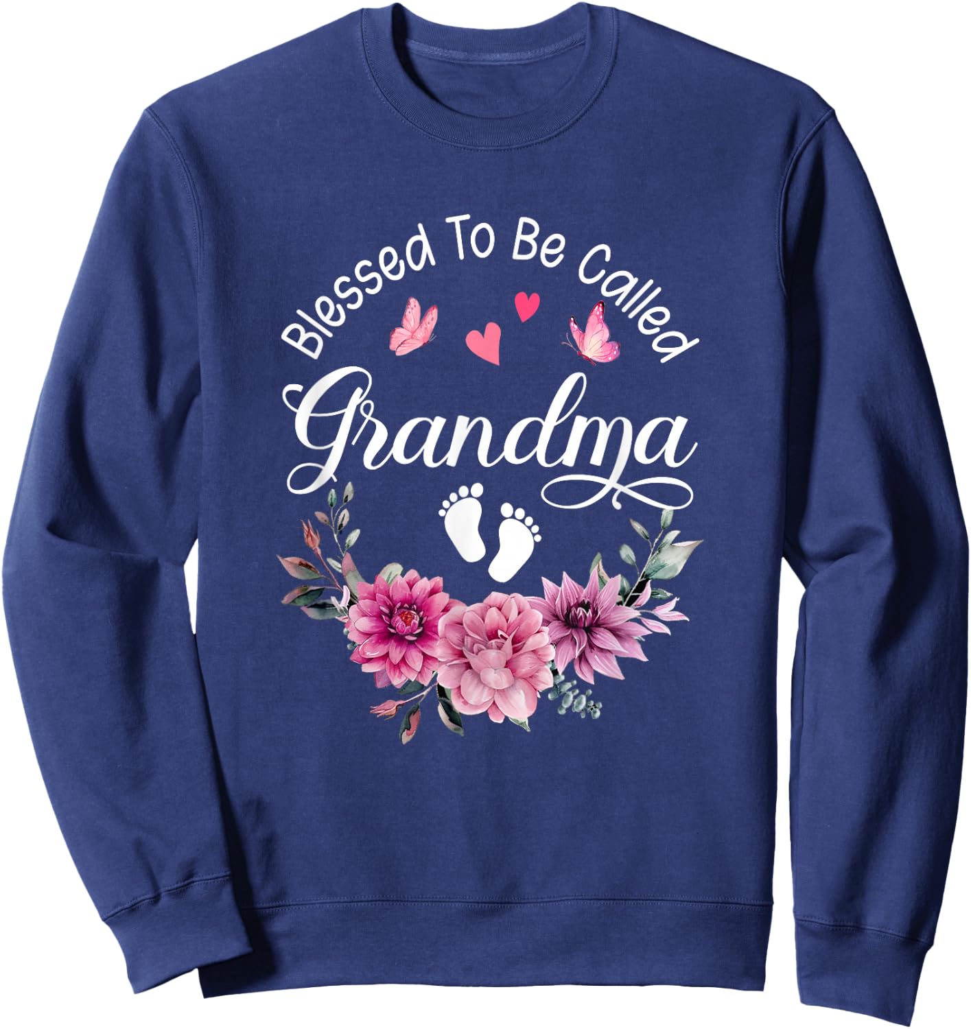 Blessed To Be Called Grandma Women Floral Decor Grandma Sweatshirt - Sweatshirt | Navy
