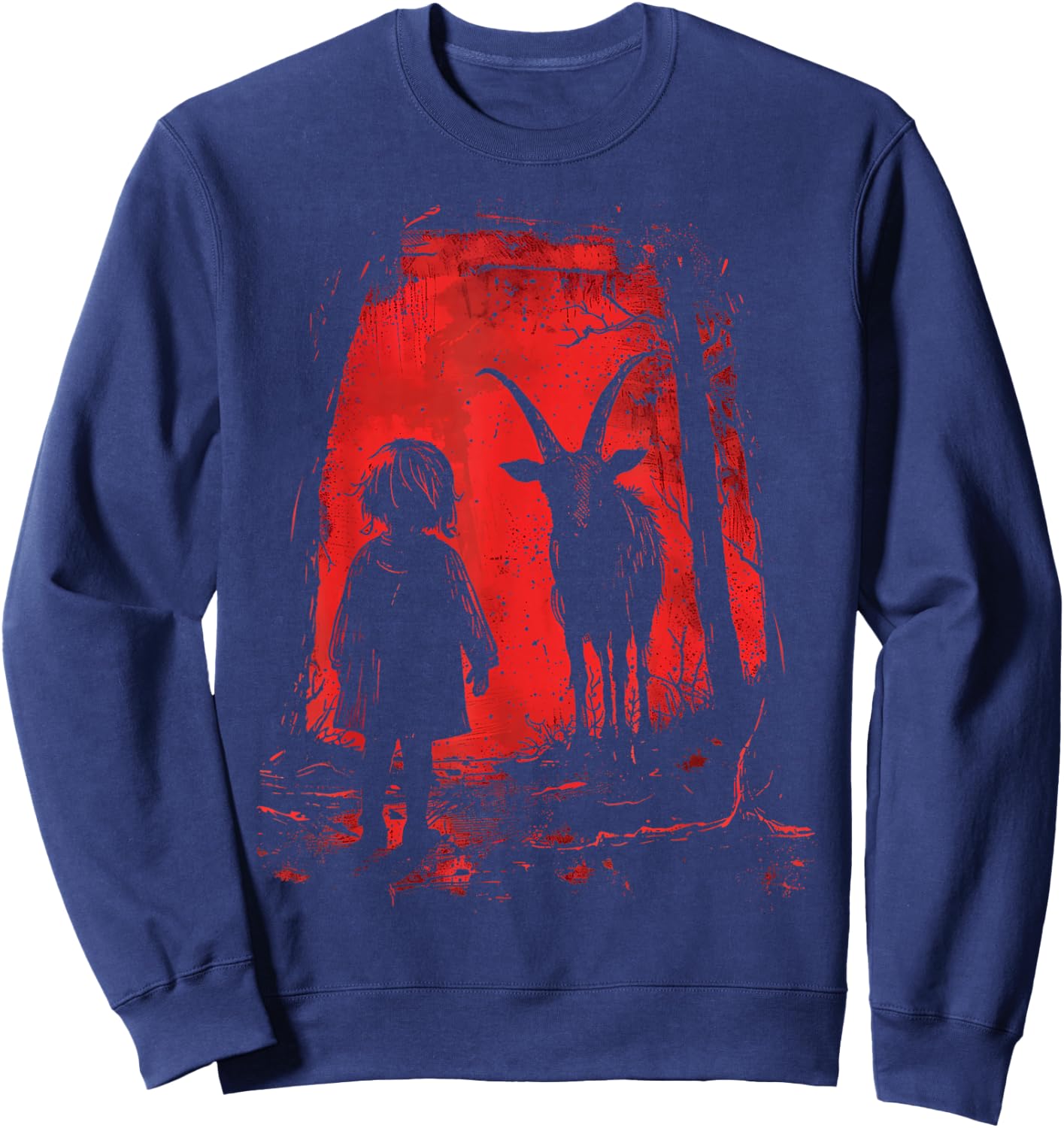 Black Demonic Goat Woods Forest Goth Alternative Alt Sweatshirt - Sweatshirt | Navy