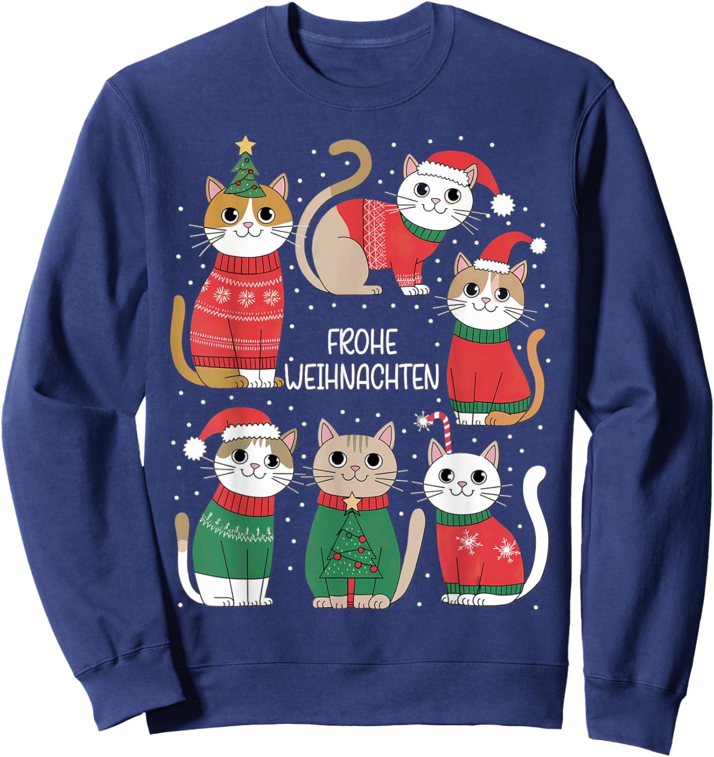 Frohe Weihnachten German Christmas Cats Cute Festive Holiday Sweatshirt - Sweatshirt | Navy