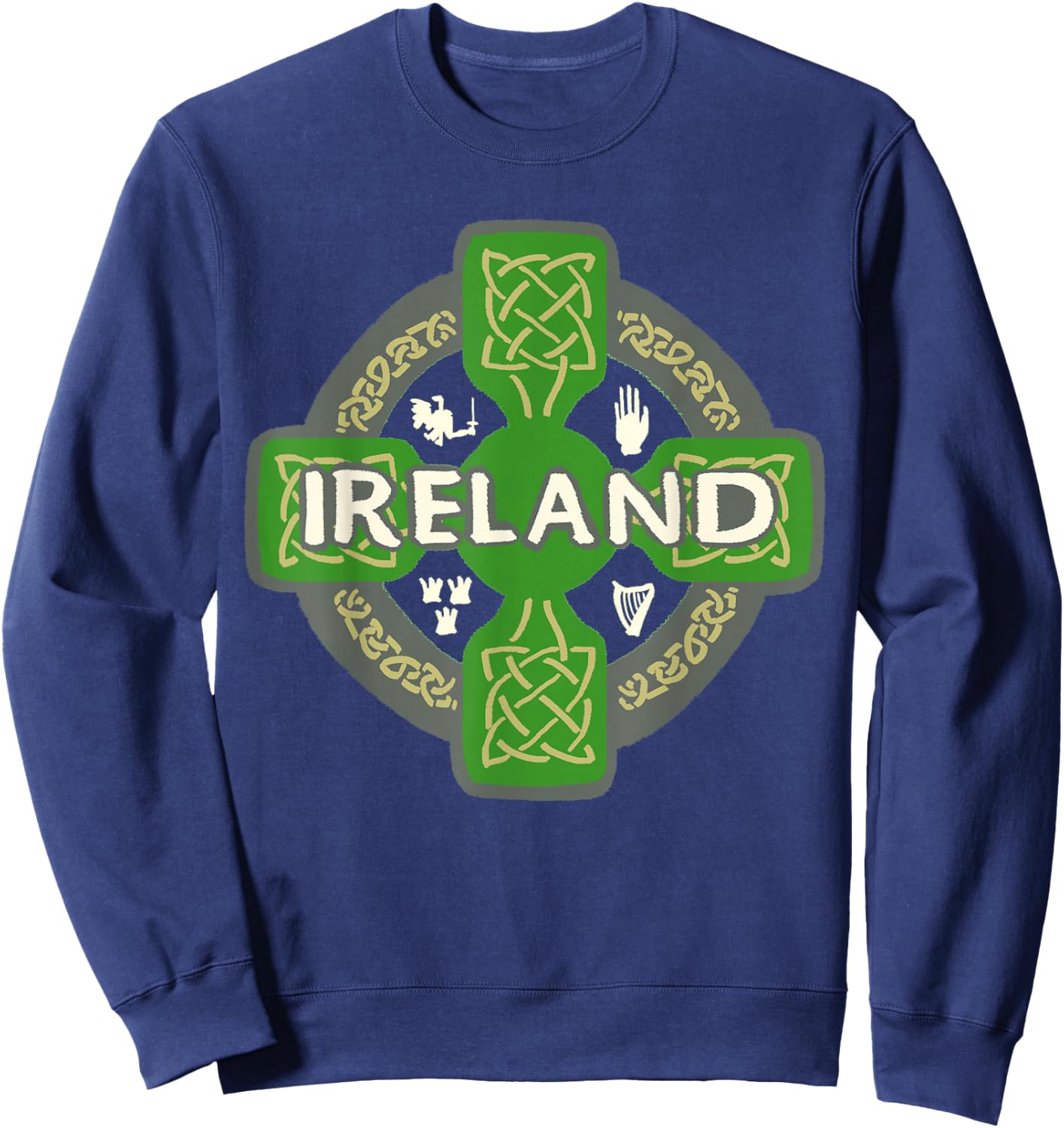 Ireland St Patrick Day Celtic Cross Green Sweatshirt - Sweatshirt | Navy