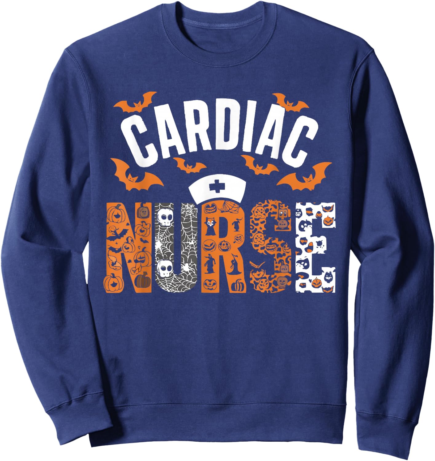 Halloween Cardiac Nurse Spooky Nursing Trick Or Treat Sweatshirt - Sweatshirt | Navy