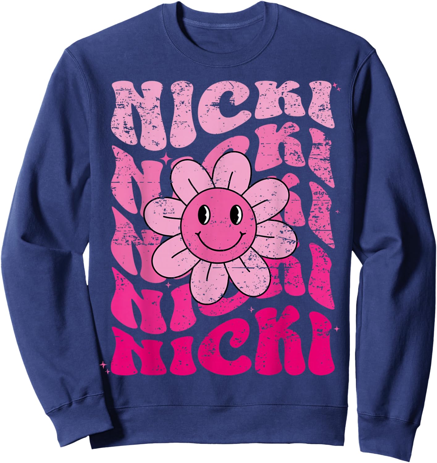 Nicki First Name I Love Nicki Girl Groovy 80's Vintage Sweatshirt - Sweatshirt | Navy