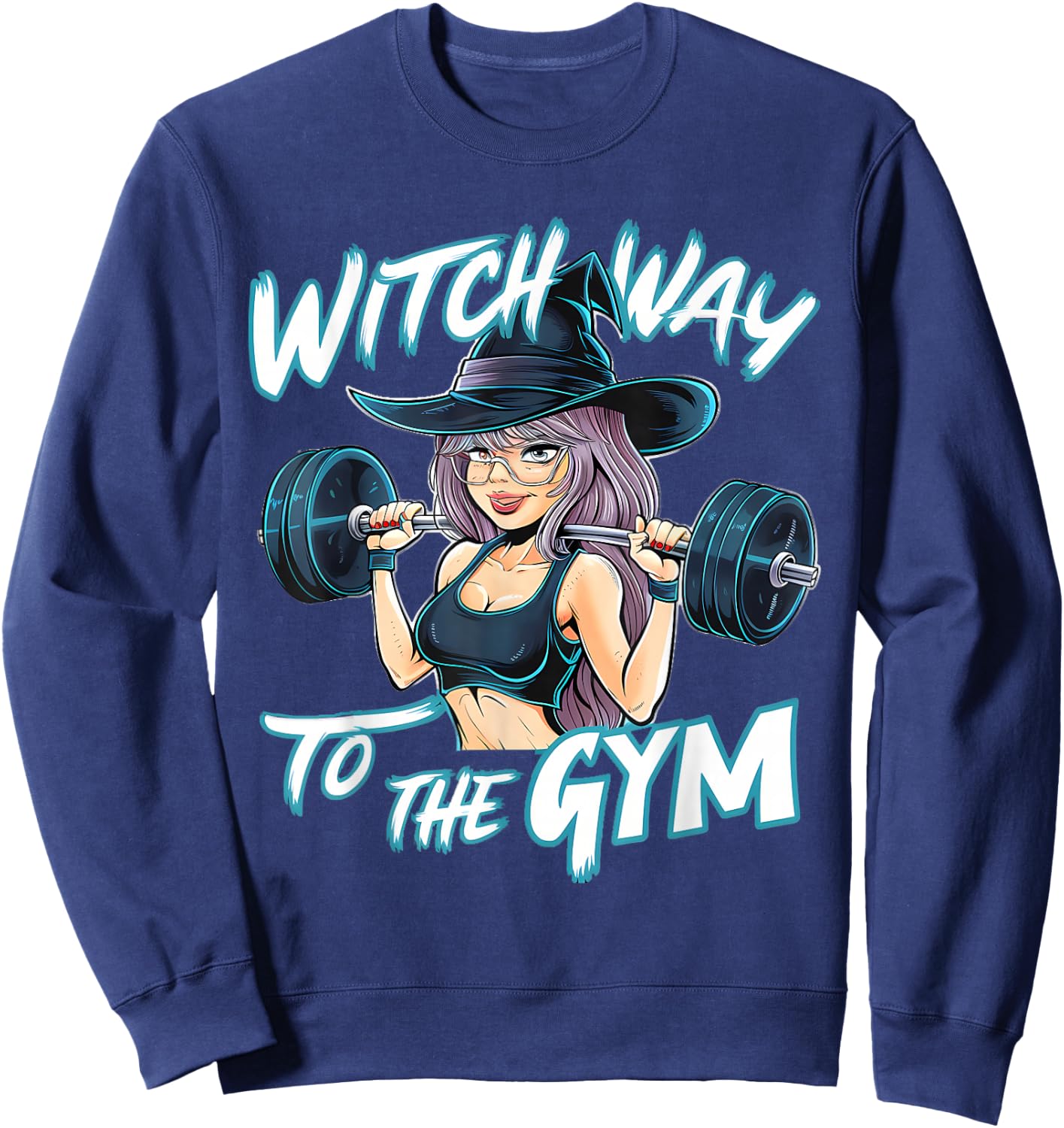 Witch Way to the Gym Halloween Workout Fitness Anime Sweatshirt - Sweatshirt | Navy