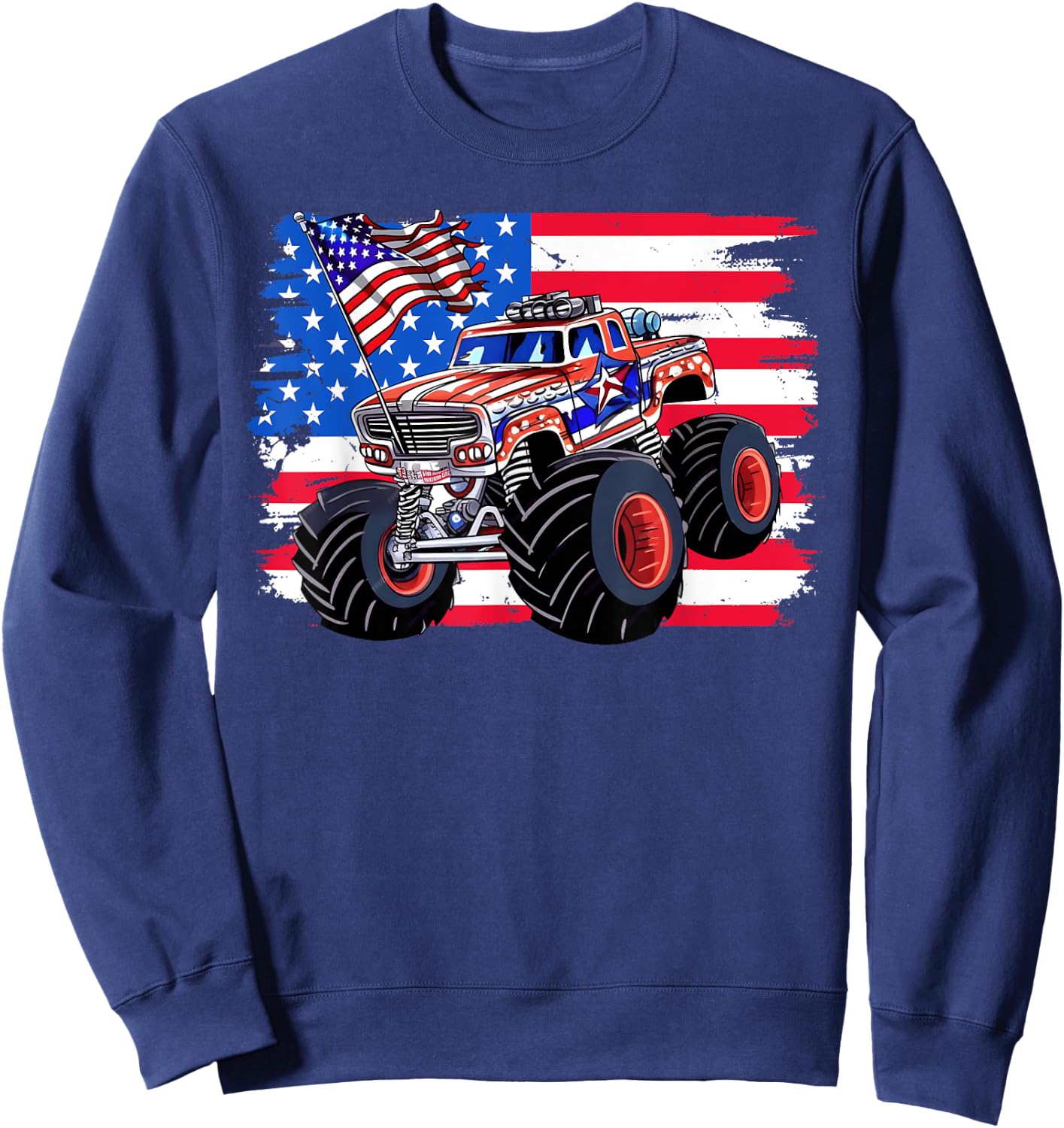 Monster Truck 4th Of July Shirt Boys American Flag Men USA Sweatshirt - Sweatshirt | Navy