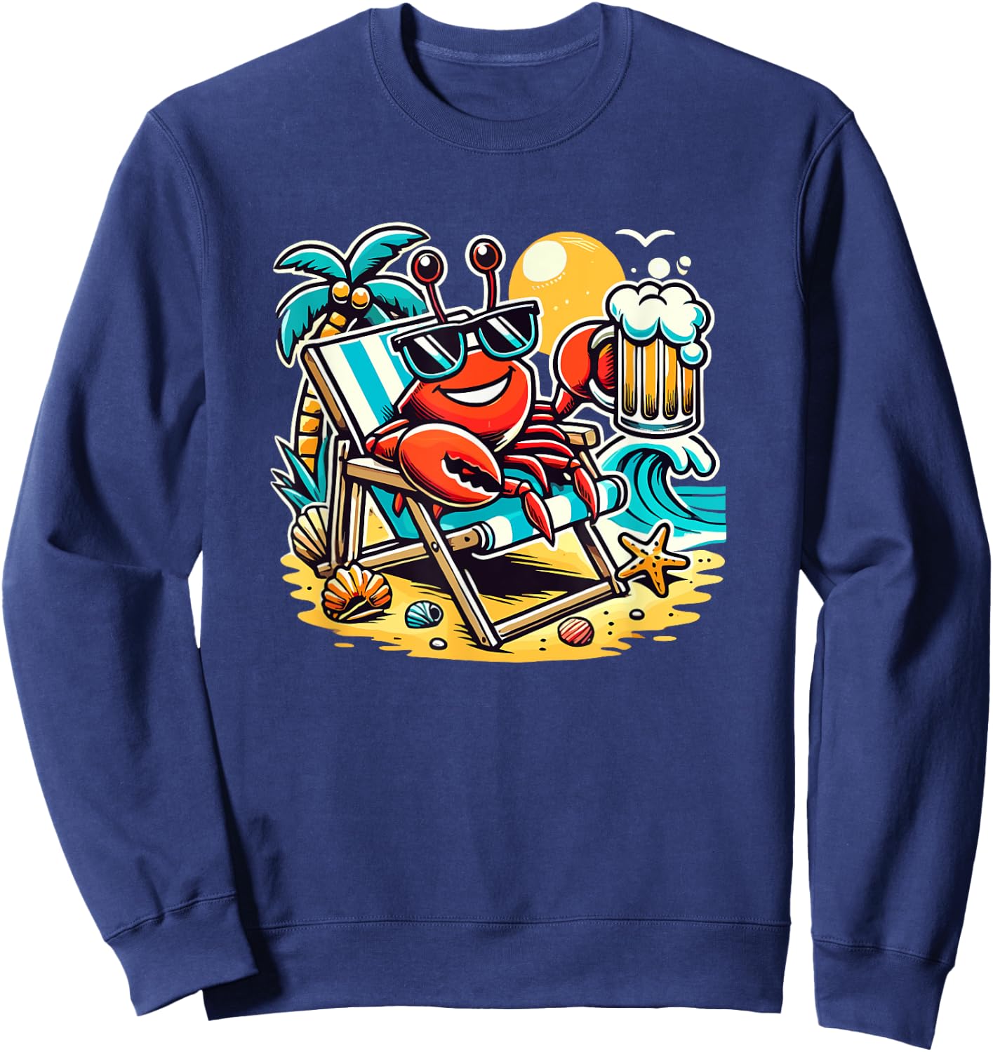 Funny Crab Drinking Beer Beach Men Women Sweatshirt - Sweatshirt | Navy