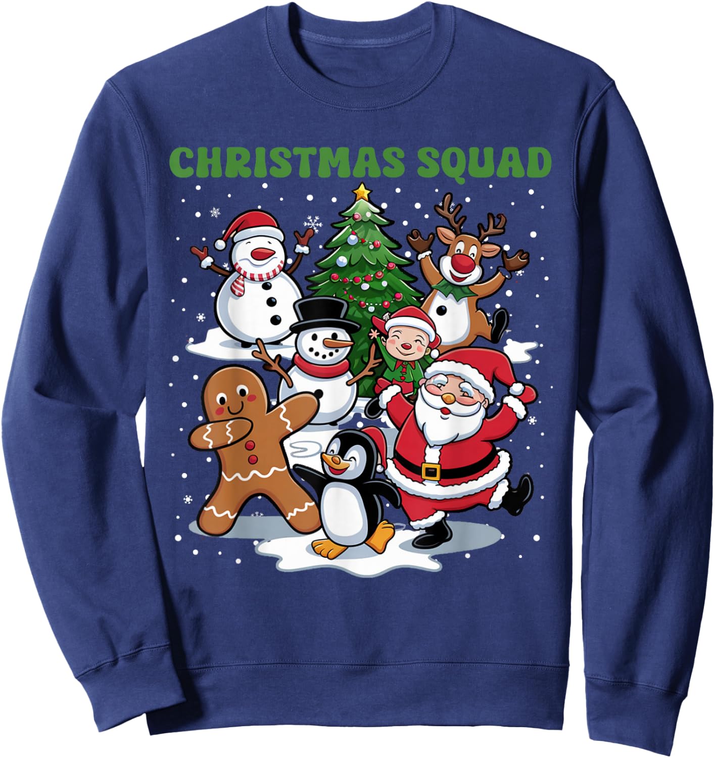 Christmas Squad Dancing Santa and Friends Cute Xmas Sweatshirt - Sweatshirt | Navy