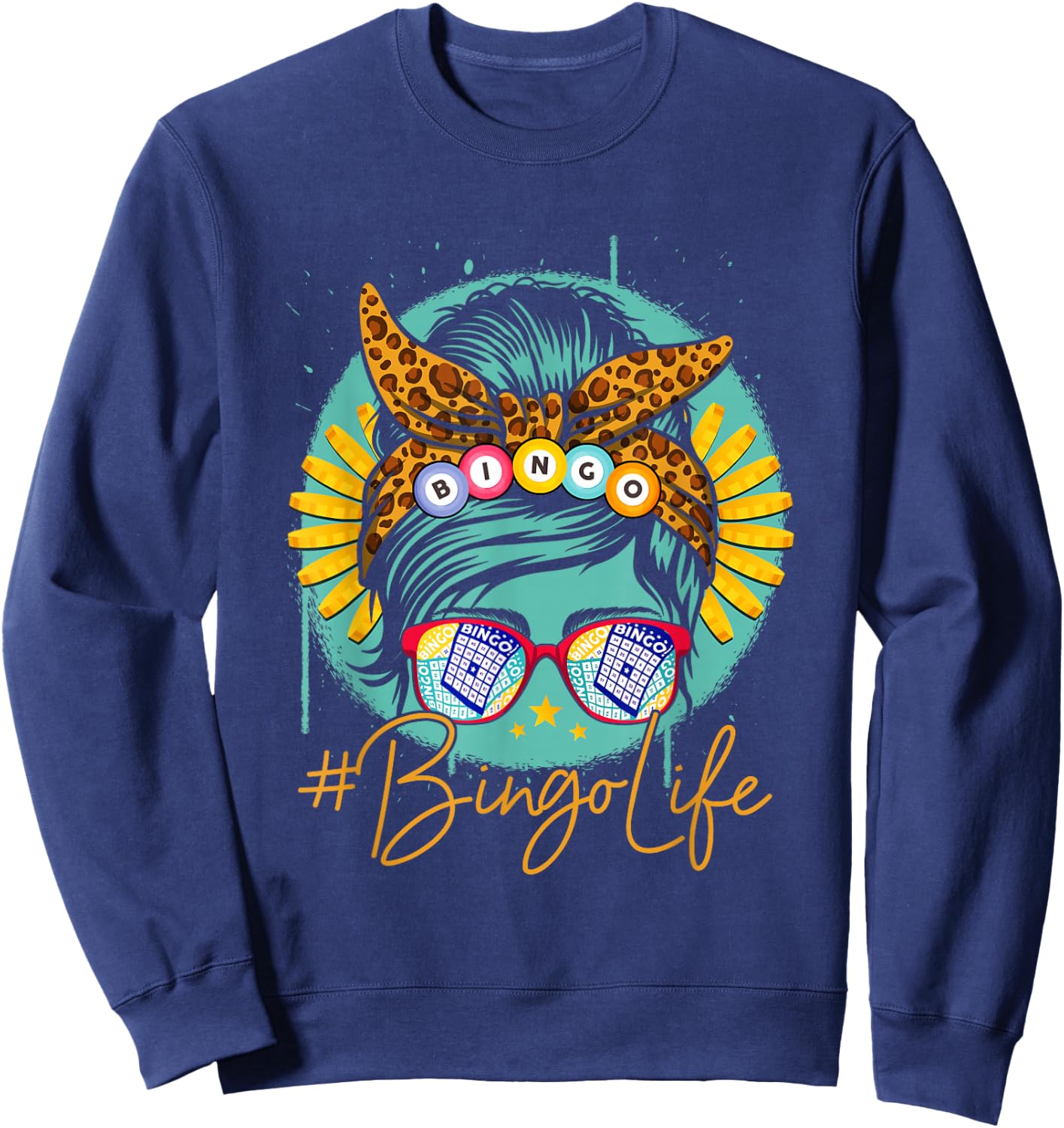 Bingo Life Messy Bun Hair Bingo Lover Grandma Mama Bingolife Sweatshirt - Sweatshirt | Navy