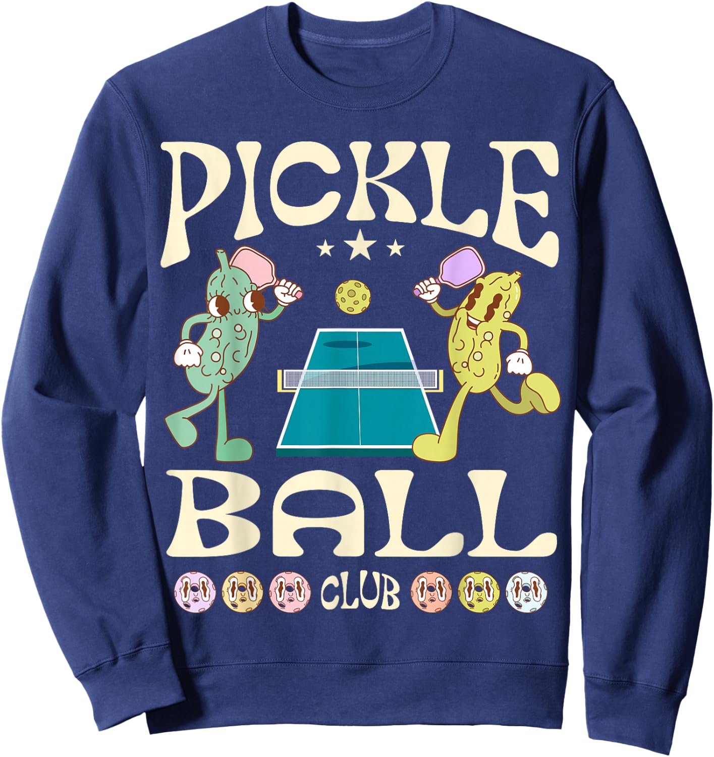 Pickleball Club Funny Pickle Playing Pickleball Groovy Sweatshirt - Sweatshirt | Navy