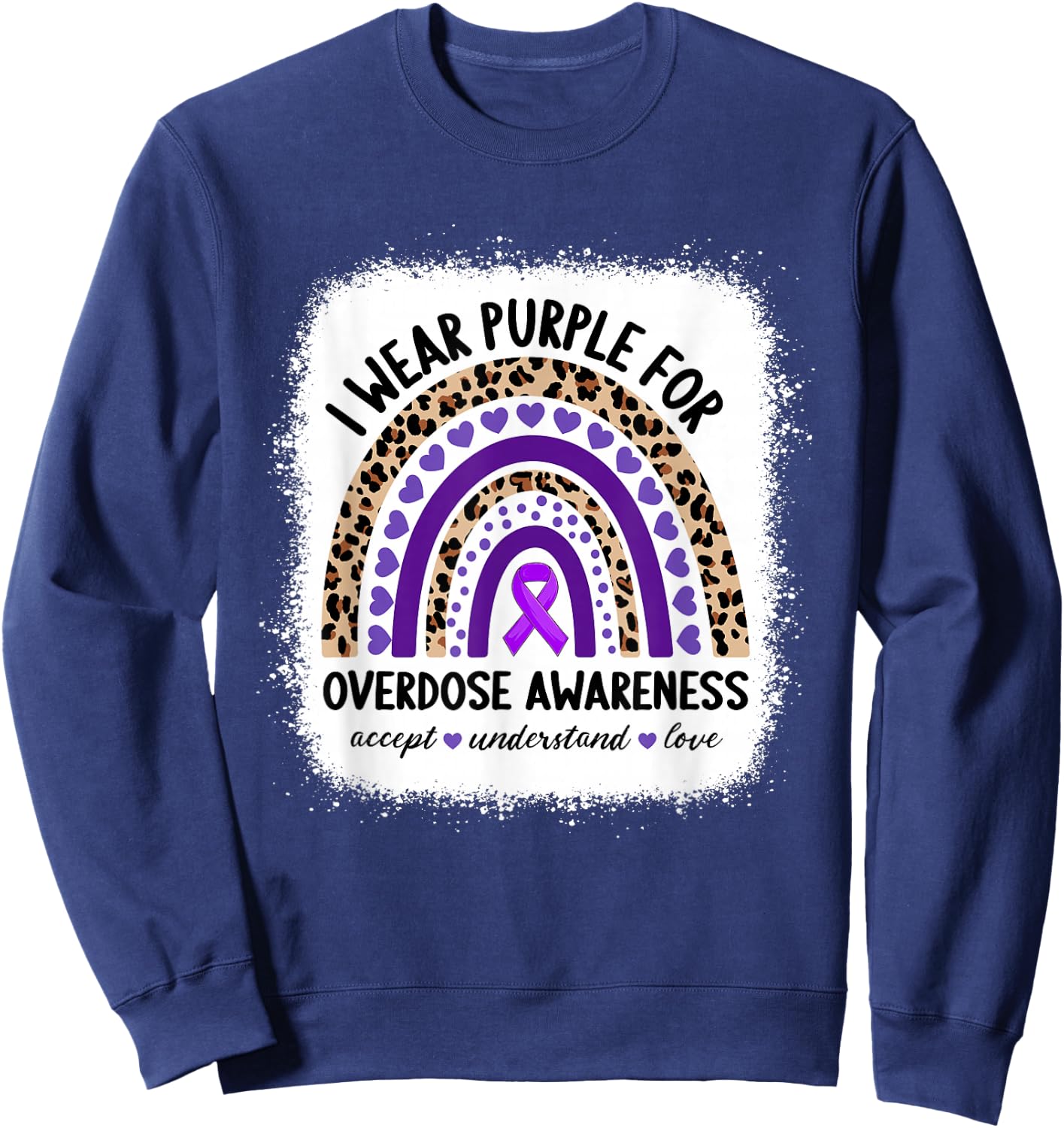 Overdose I Wear Purple For Overdose Awareness Rainbow Ribbon Sweatshirt - Sweatshirt | Navy
