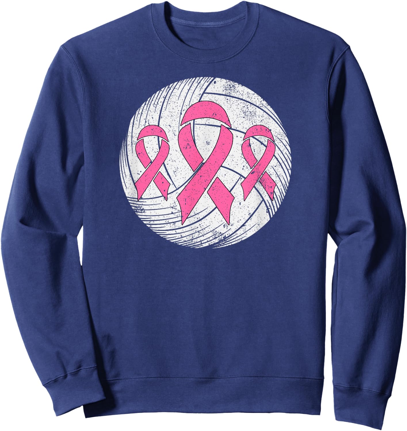 Volleyball Player Pink Ribbon Breast Cancer Awareness Sweatshirt - Sweatshirt | Navy