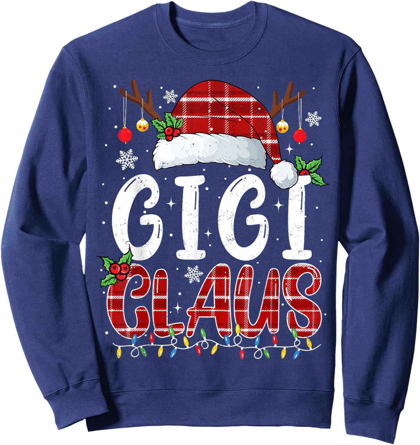 Gigi Claus Christmas Lights Pajama Family Matching Sweatshirt - Sweatshirt | Navy