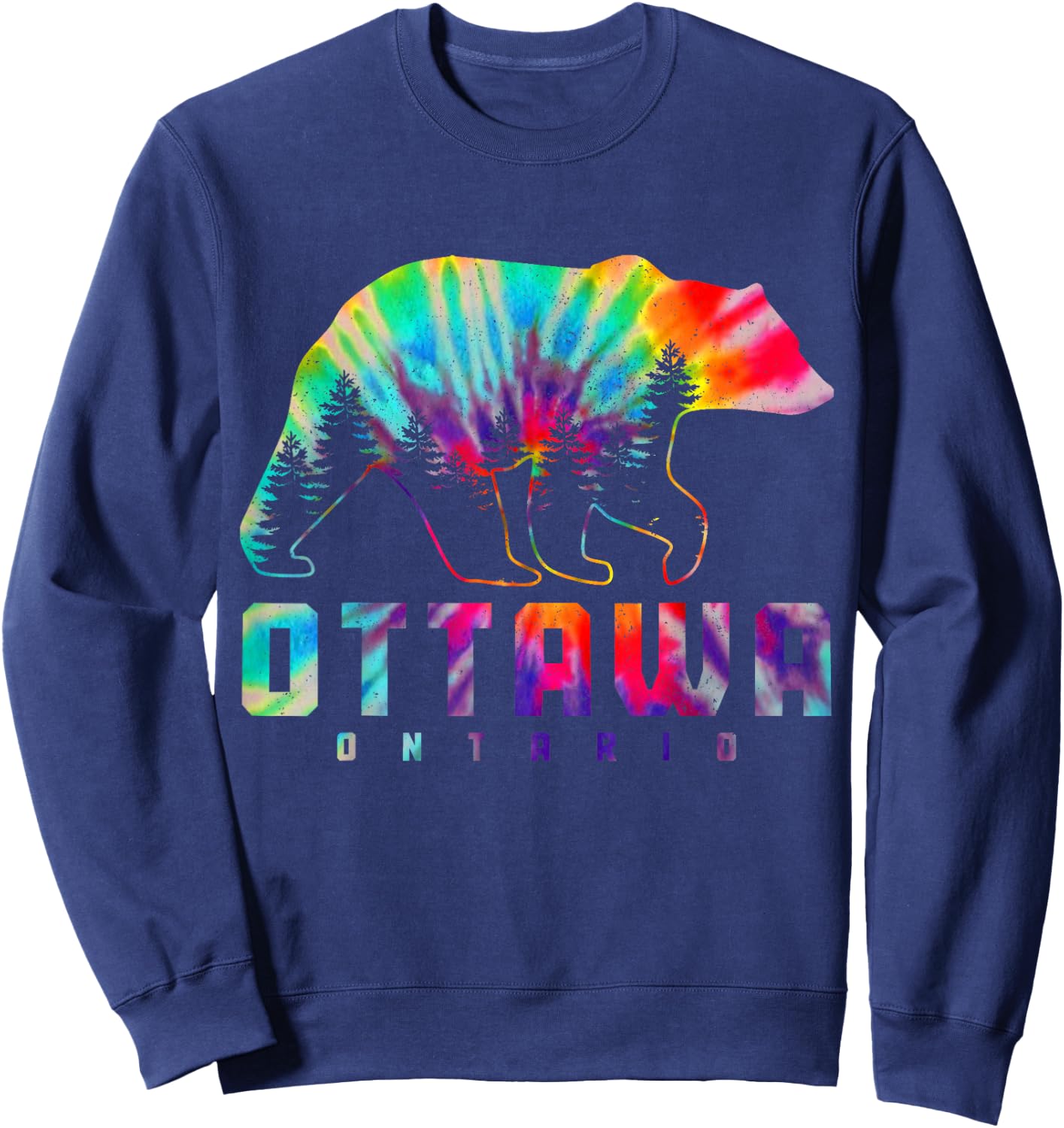 Ottawa Ontario Canada Tie Dye Bear Pride Outdoor Vintage Sweatshirt - Sweatshirt | Navy