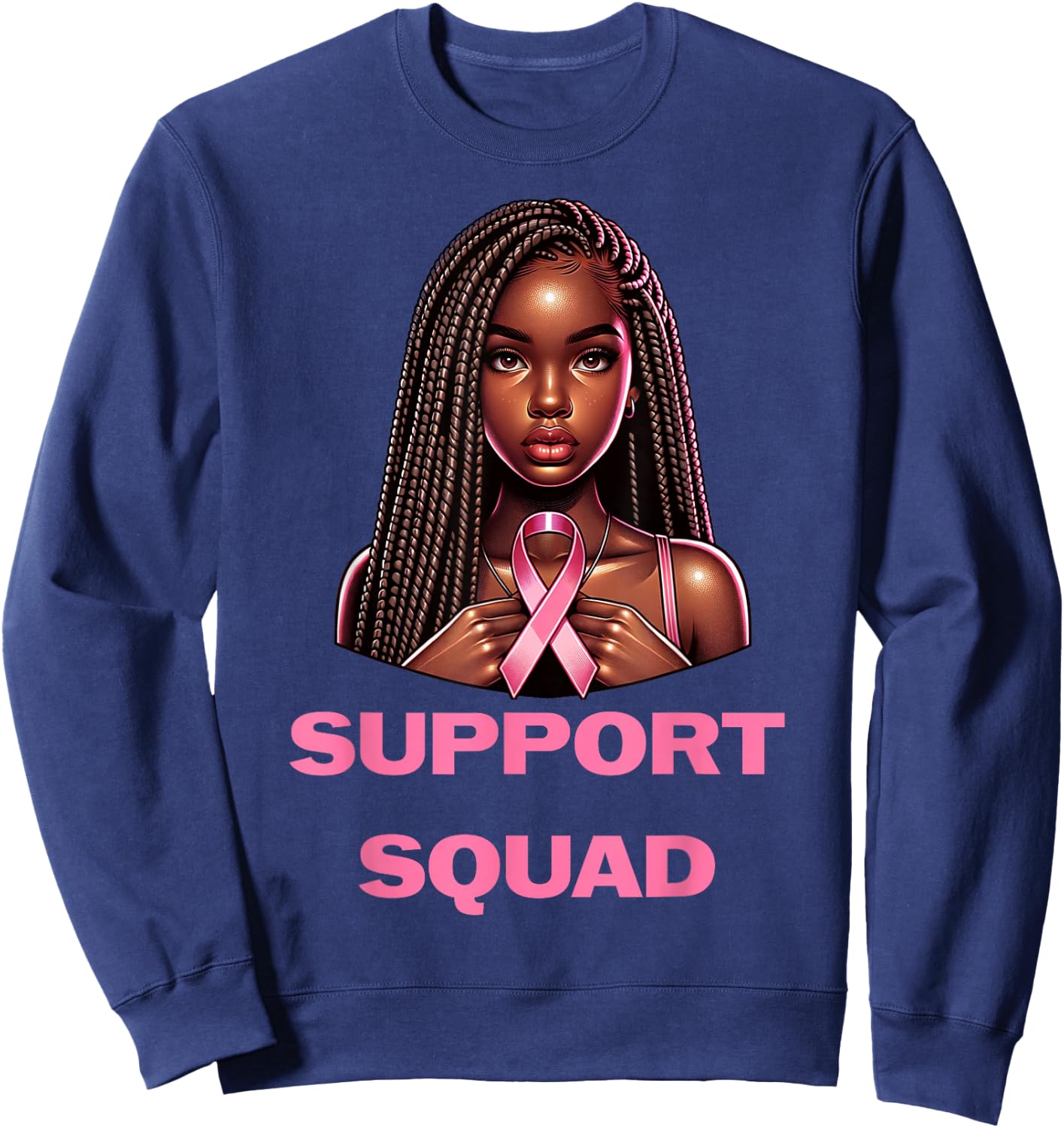 Breast Cancer Awareness Pink Black Women Girl African Queen Sweatshirt - Sweatshirt | Navy