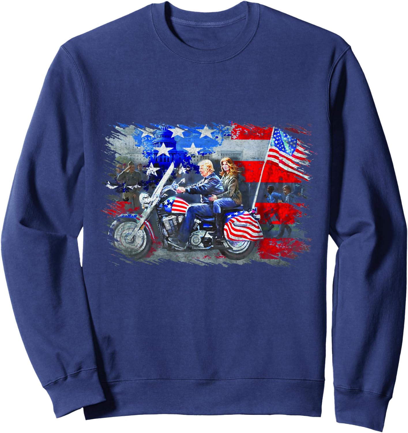 Funny Trump, Motorcycle Trump , Biker Trump Sweatshirt - Sweatshirt | Navy