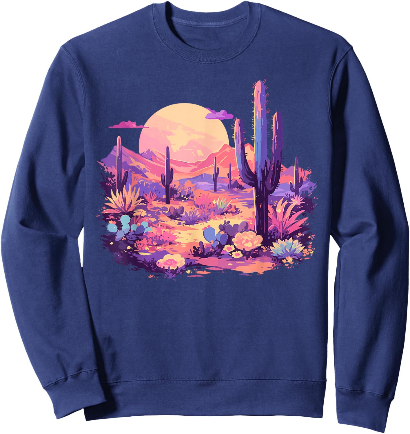 Saguaro Cactus Arizona Desert Cute Moon Pastel Purple Pink Sweatshirt - Sweatshirt | Navy