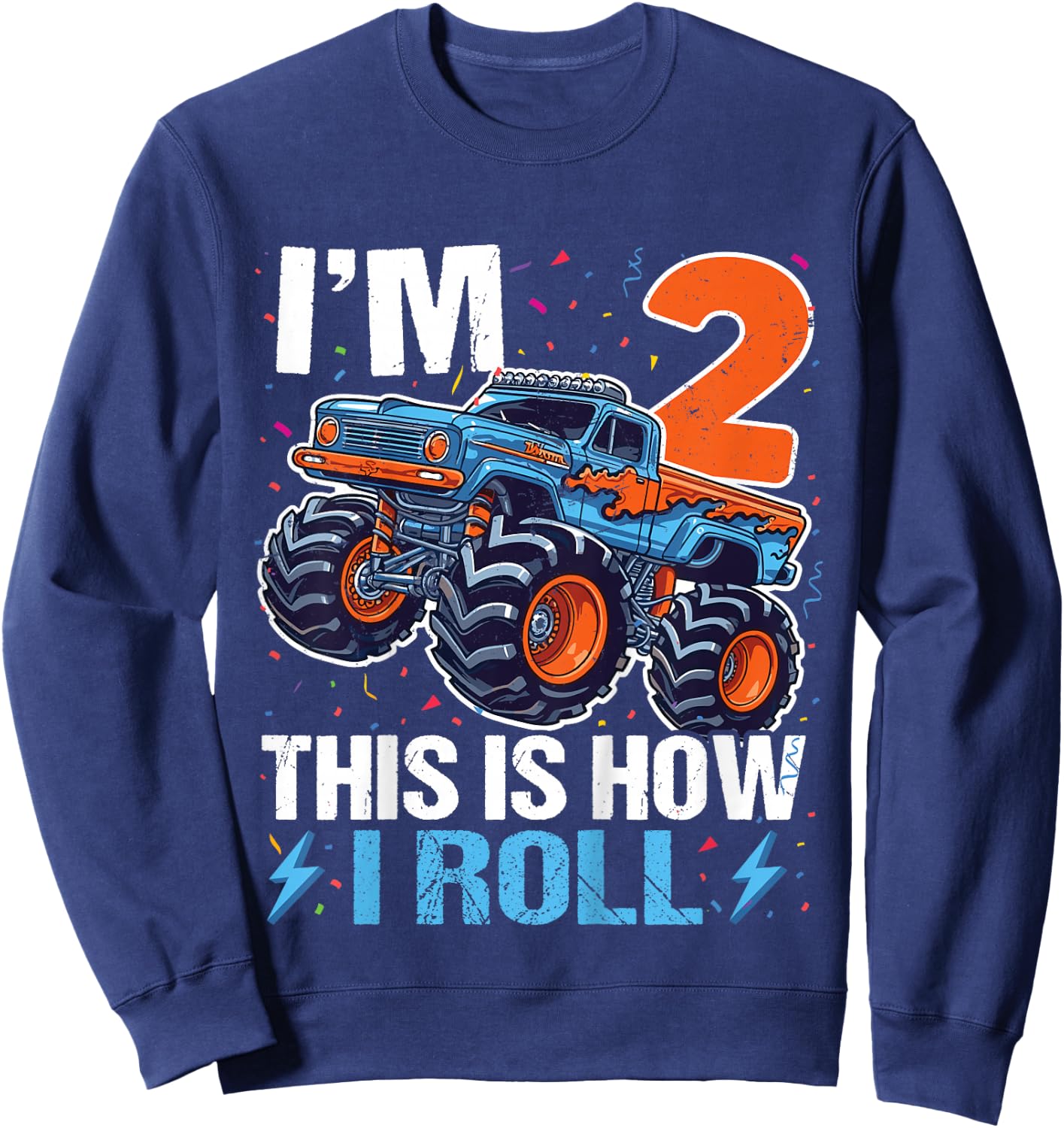 2nd Birthday Monster Truck 2 Year Old Boys 2nd Party Sweatshirt - Sweatshirt | Navy