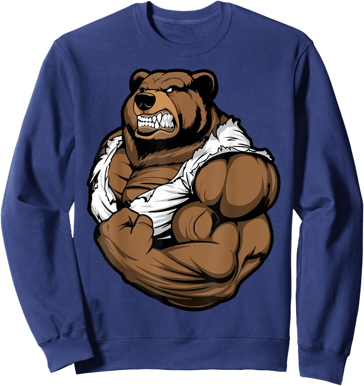 Bear Bodybuilder Muscular Body Gym Fitness Weightlifting Sweatshirt - Sweatshirt | Navy