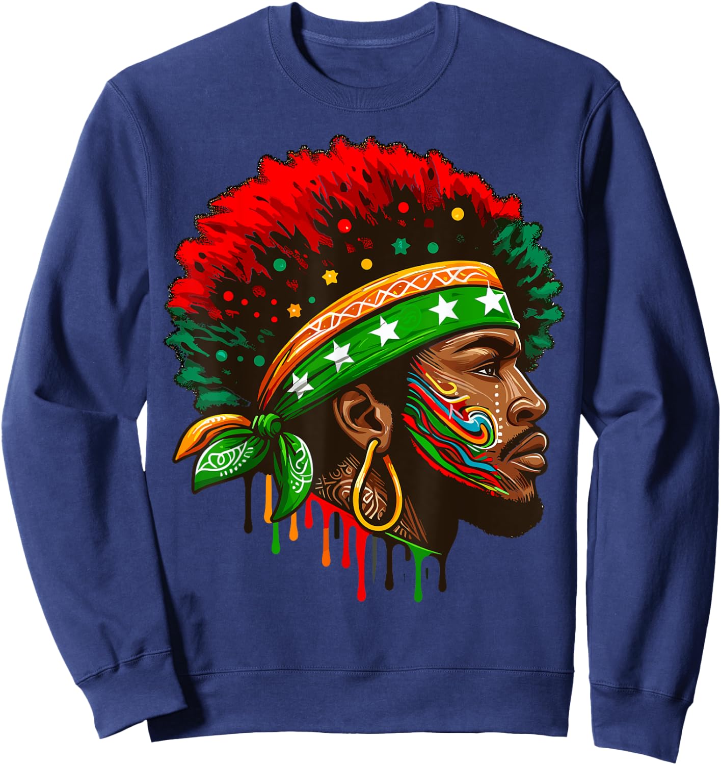 Juneteenth Flag African American Black History Face Sweatshirt - Sweatshirt | Navy