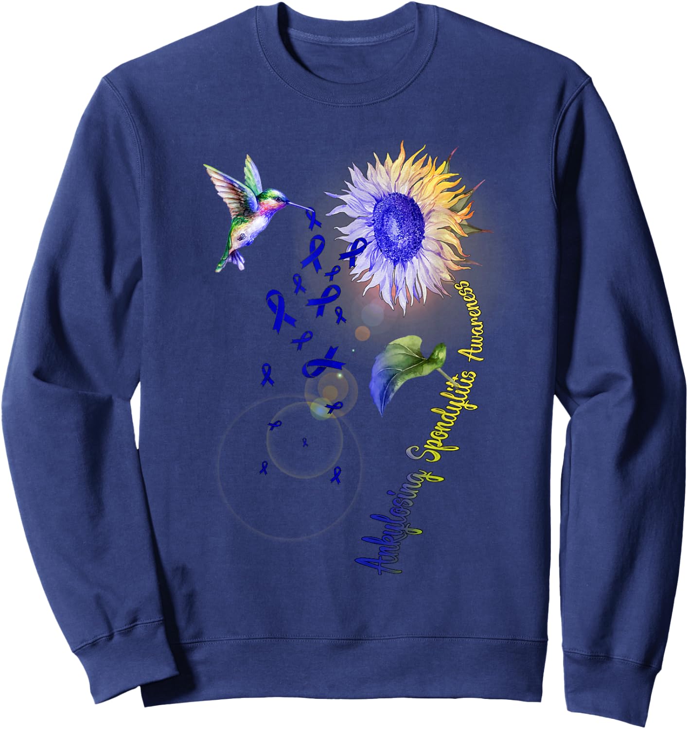 Ankylosing Spondylitis Sunflower Hummingbird Sweatshirt - Sweatshirt | Navy