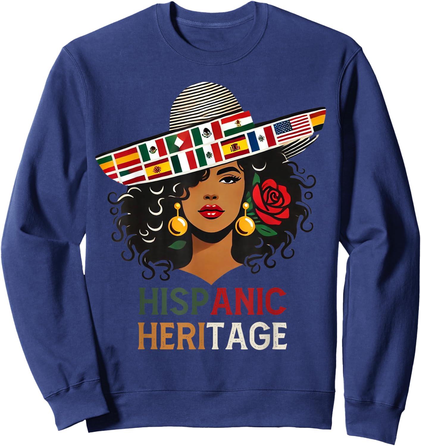 Hispanic Heritage Month Women's Latino Countries Flags Hat Sweatshirt - Sweatshirt | Navy