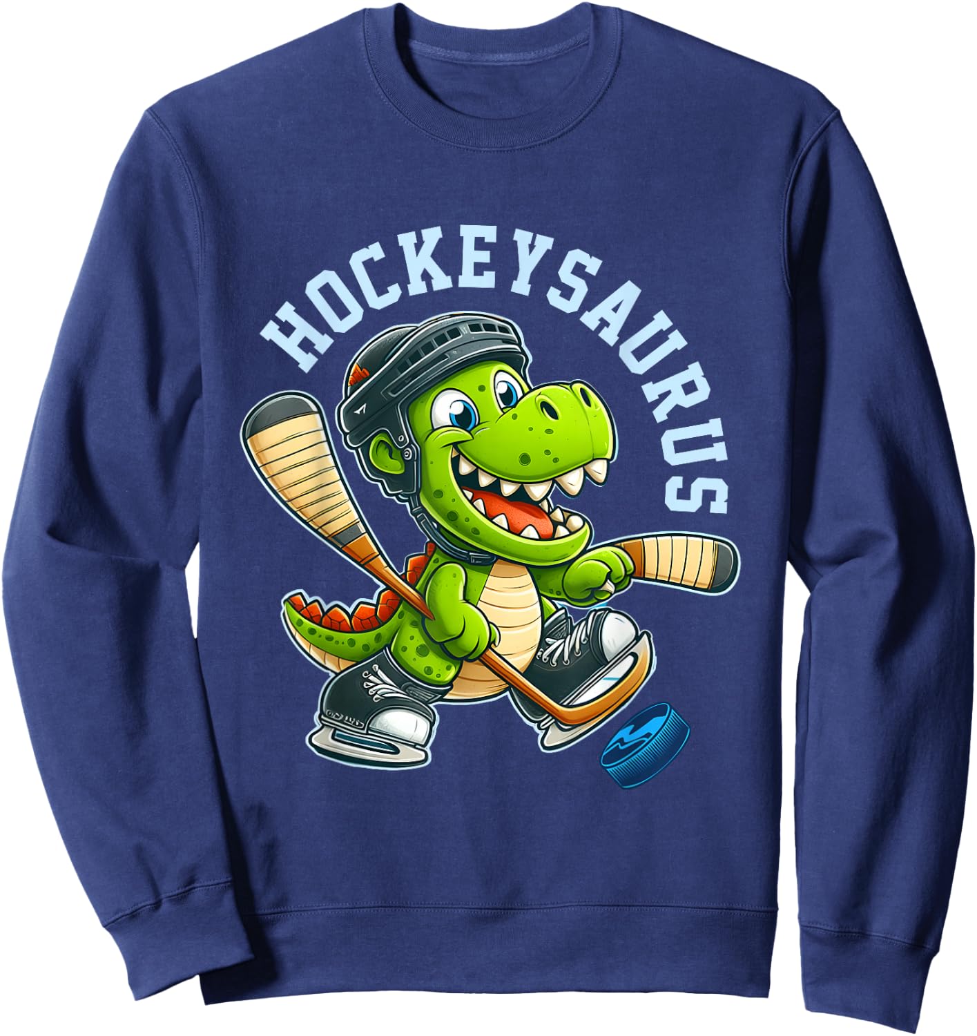 Hockeysaurus Funny Dinosaur Hockey Kids Hockey Boy Sweatshirt - Sweatshirt | Navy